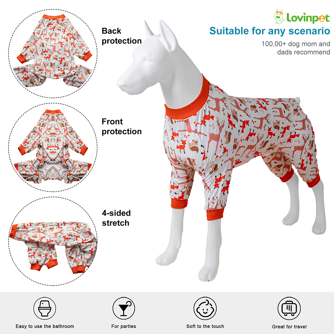 LovinPet Woodland Animal Print Pajama for Large Dogs - Deer and Fox Design