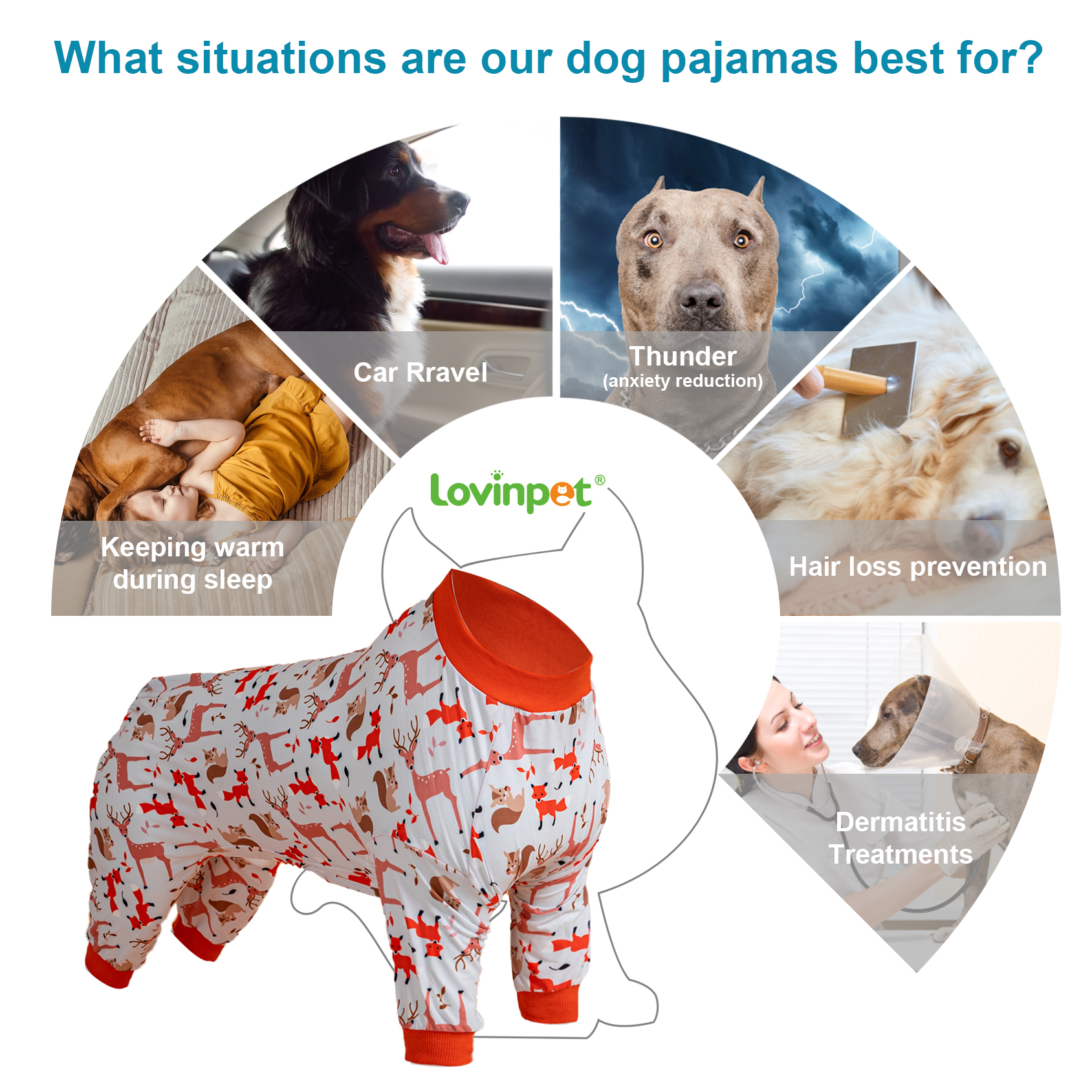 LovinPet Woodland Animal Print Pajama for Large Dogs - Deer and Fox Design