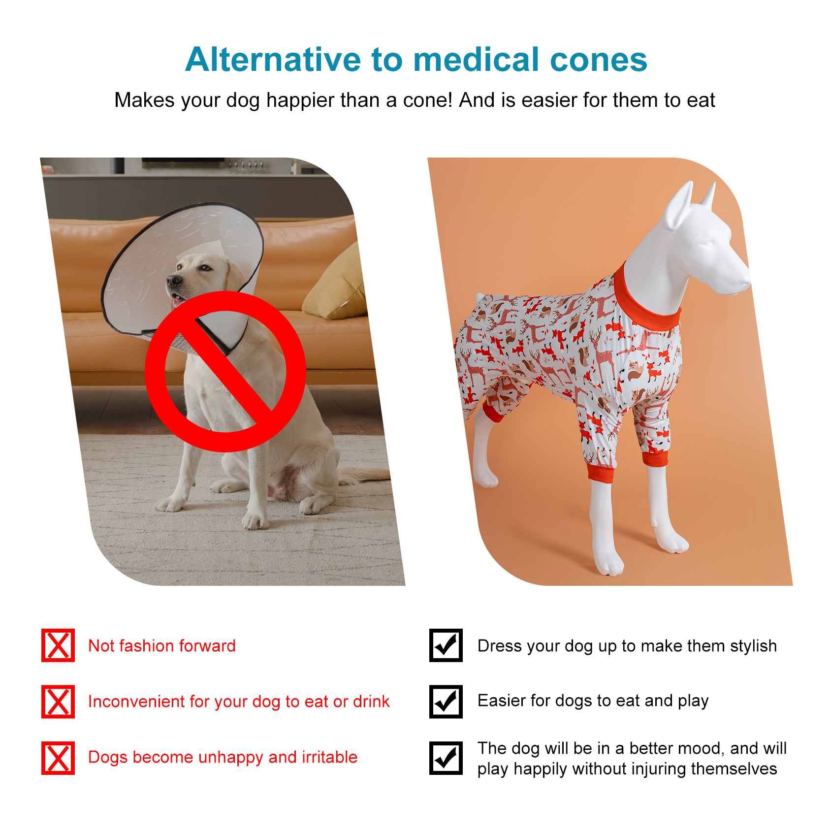 LovinPet Woodland Animal Print Pajama for Large Dogs - Deer and Fox Design