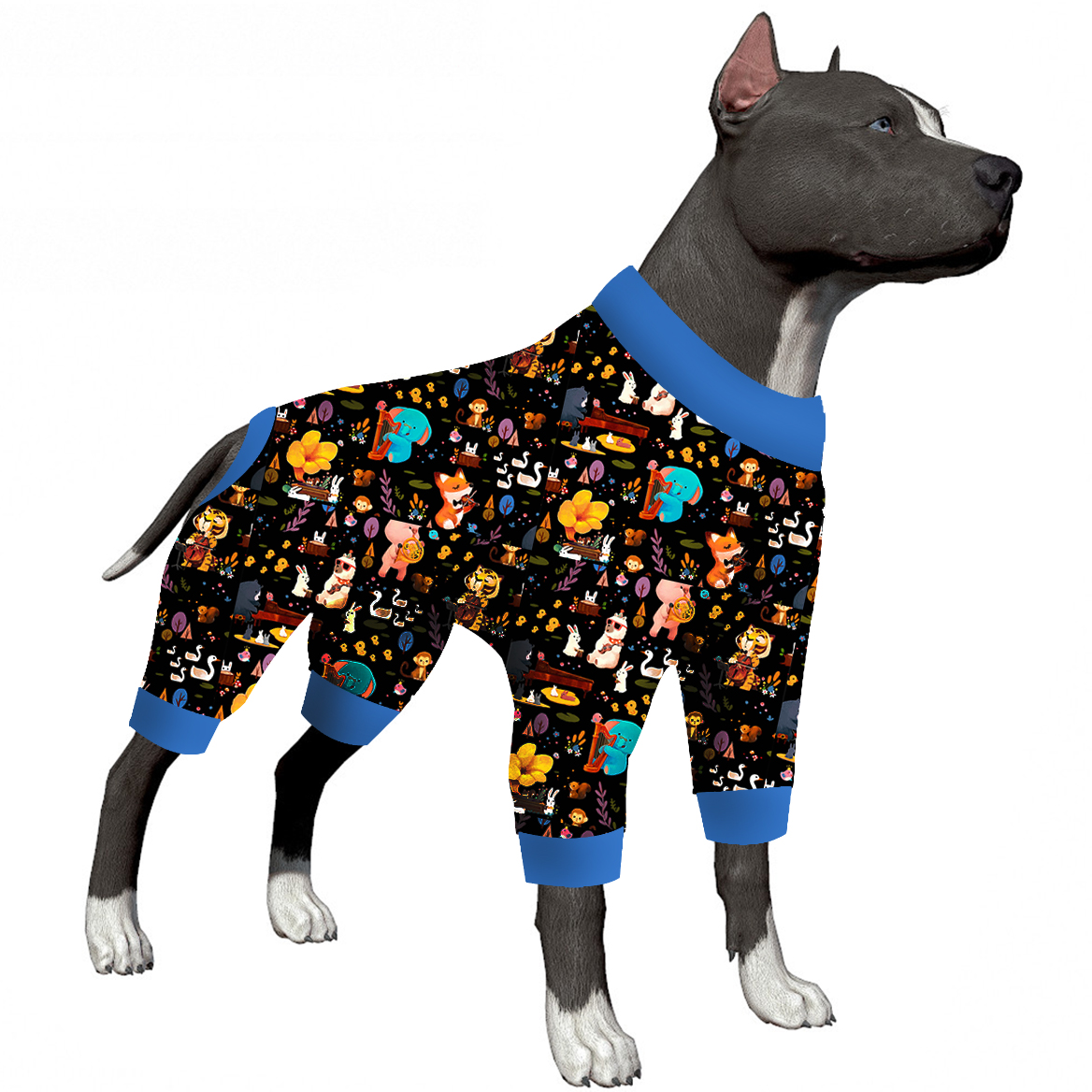 LovinPet Large Dog Pajama - Whimsical Animal Print with Foxes and Bears