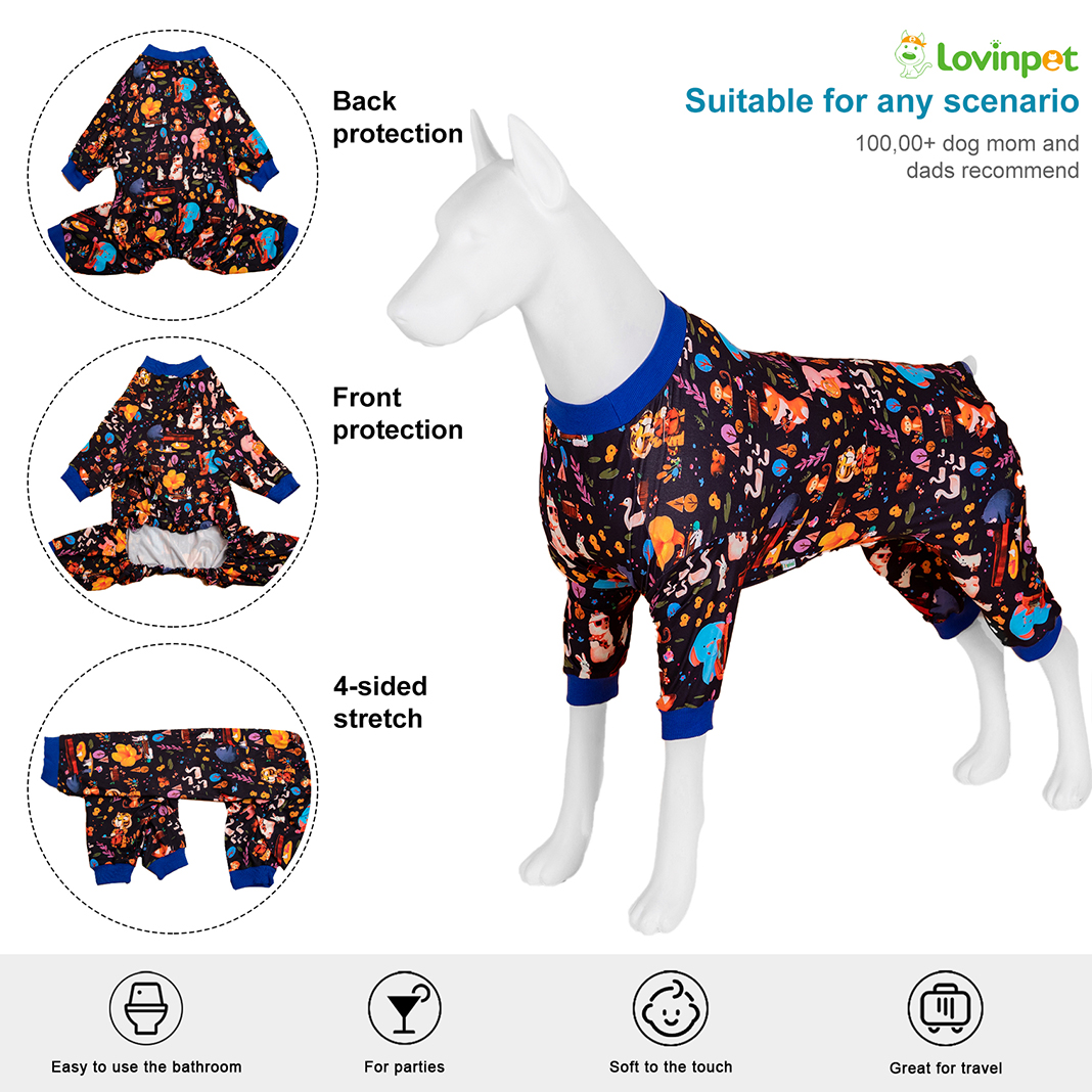 LovinPet Large Dog Pajama - Whimsical Animal Print with Foxes and Bears