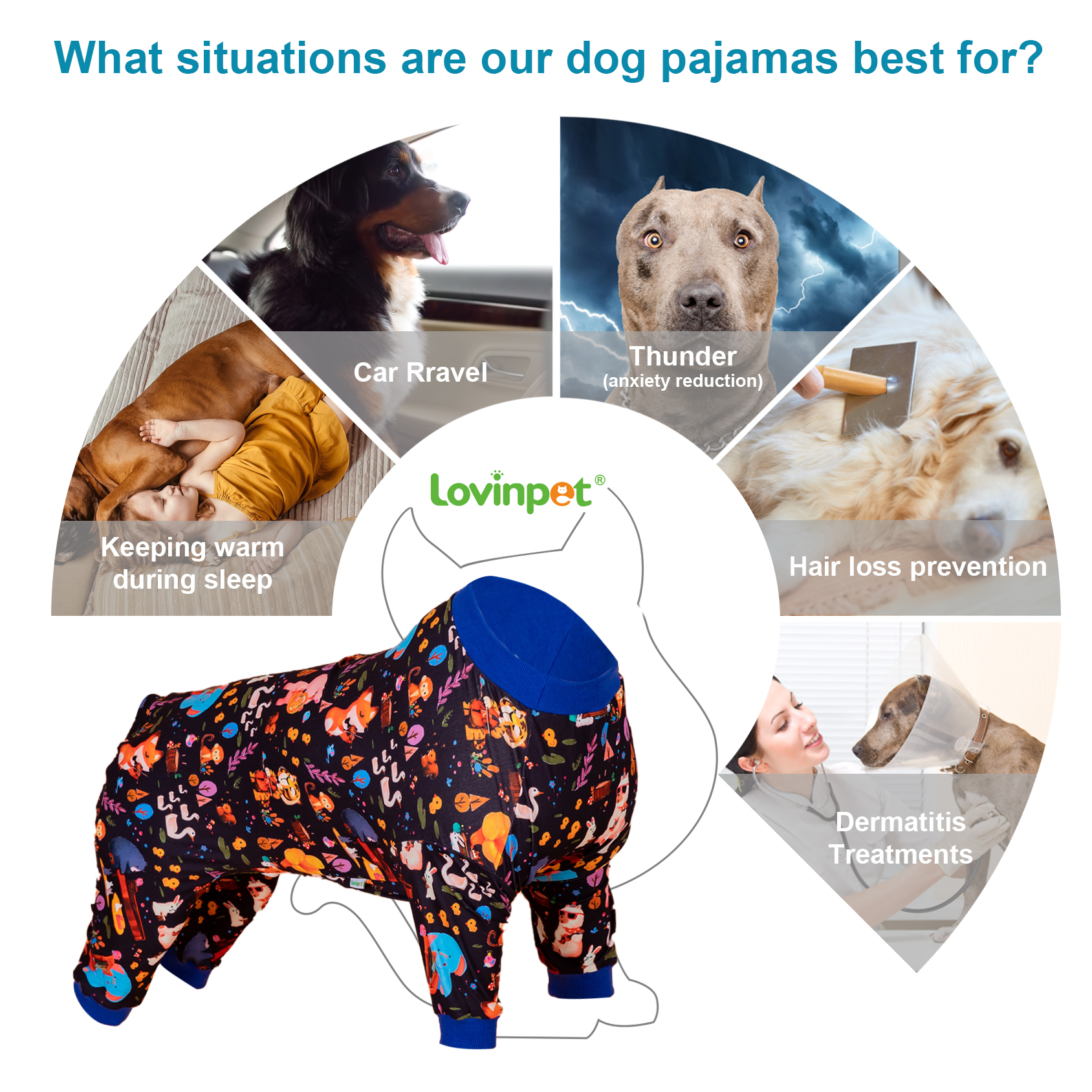 LovinPet Large Dog Pajama - Whimsical Animal Print with Foxes and Bears