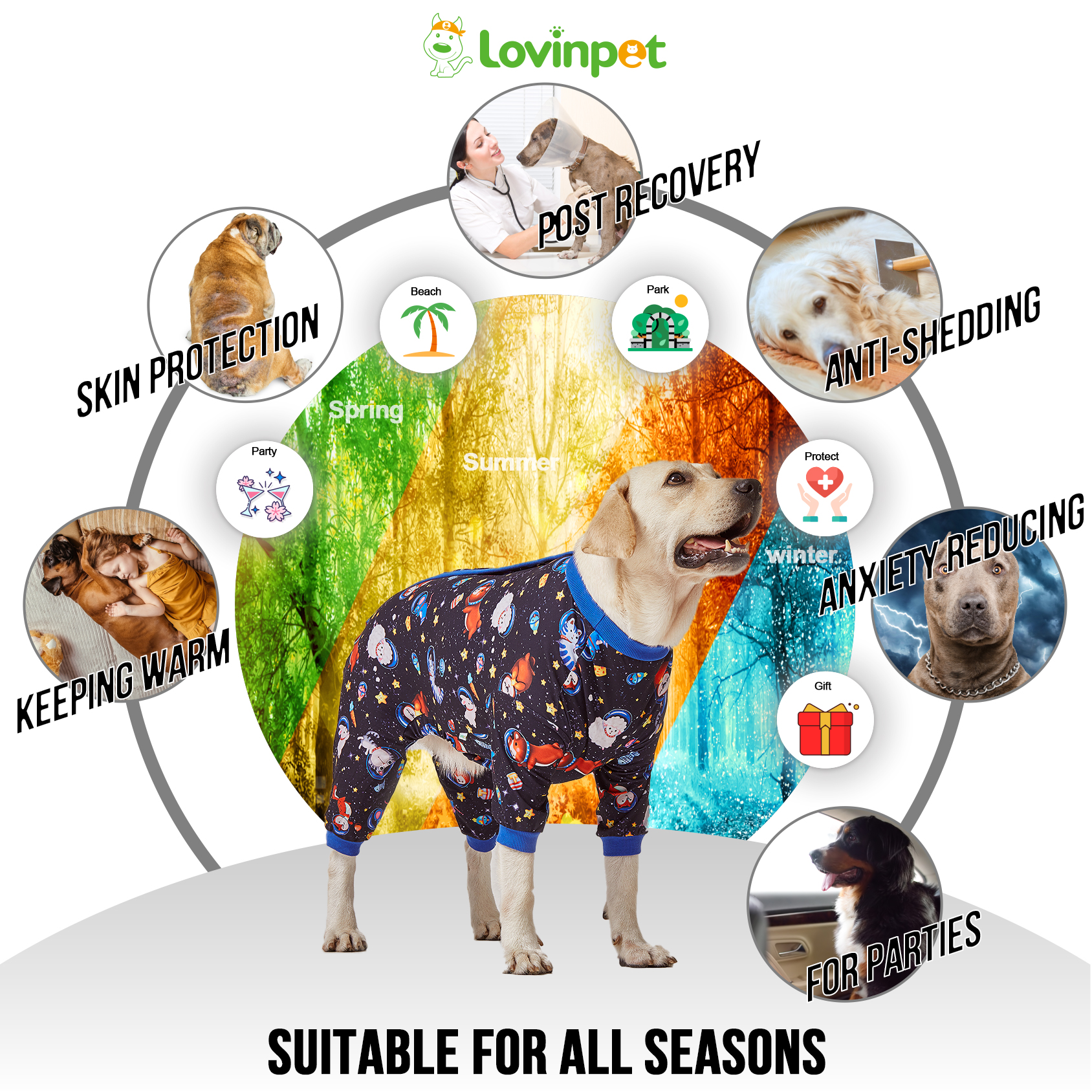 LovinPet Large Dog Pajamas Onesie - Space Animals for Big Breeds