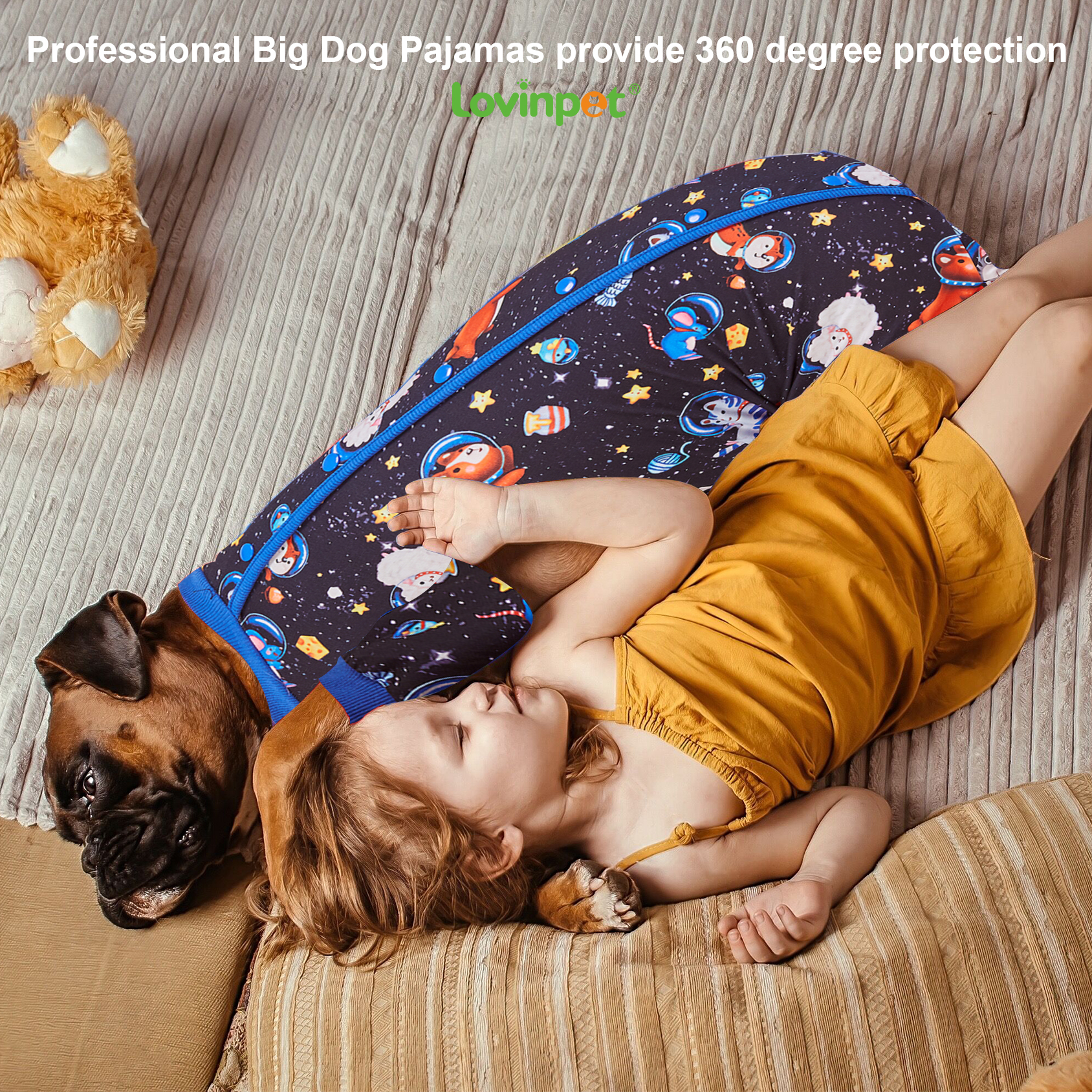 LovinPet Large Dog Pajamas Onesie - Space Animals for Big Breeds