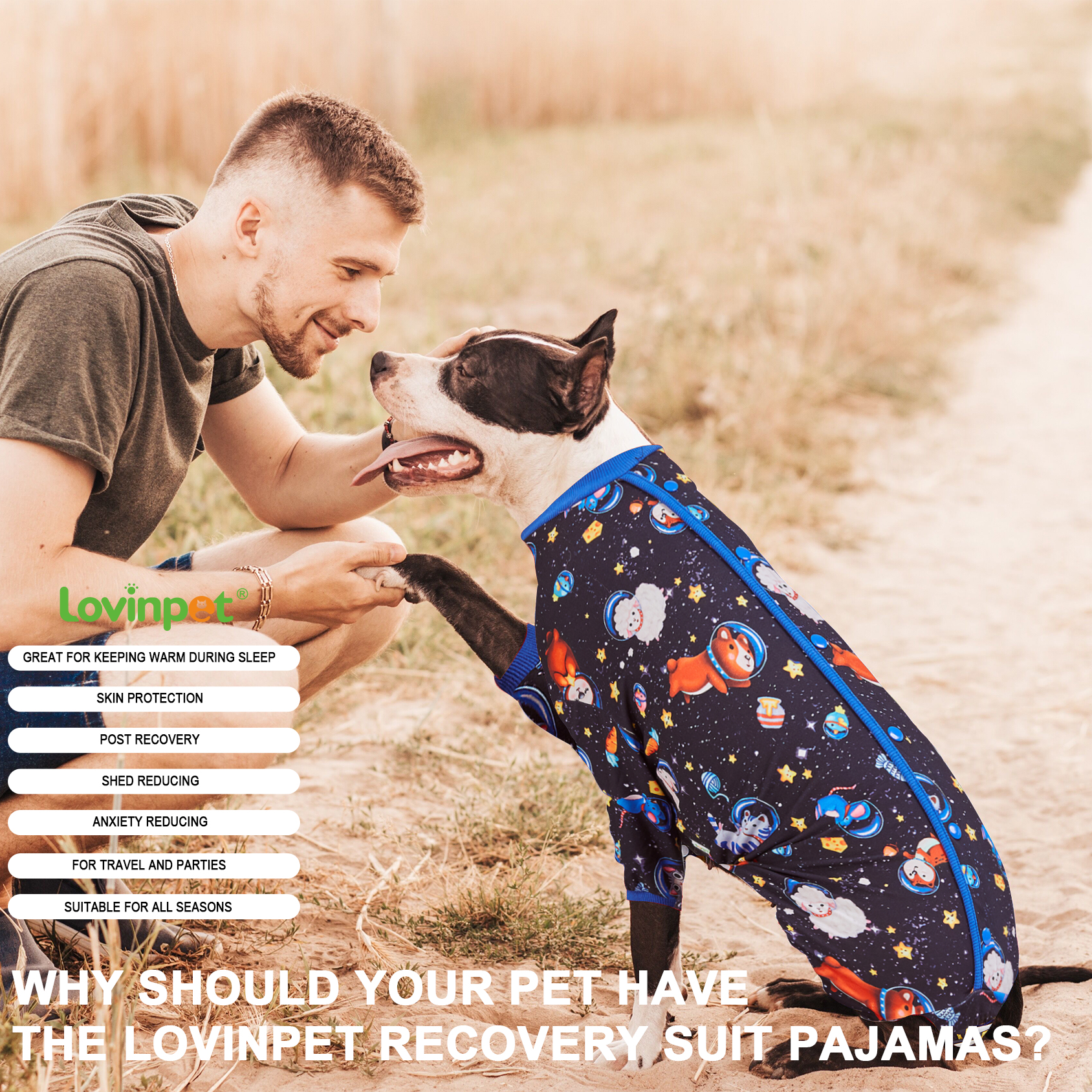 LovinPet Large Dog Pajamas Onesie - Space Animals for Big Breeds