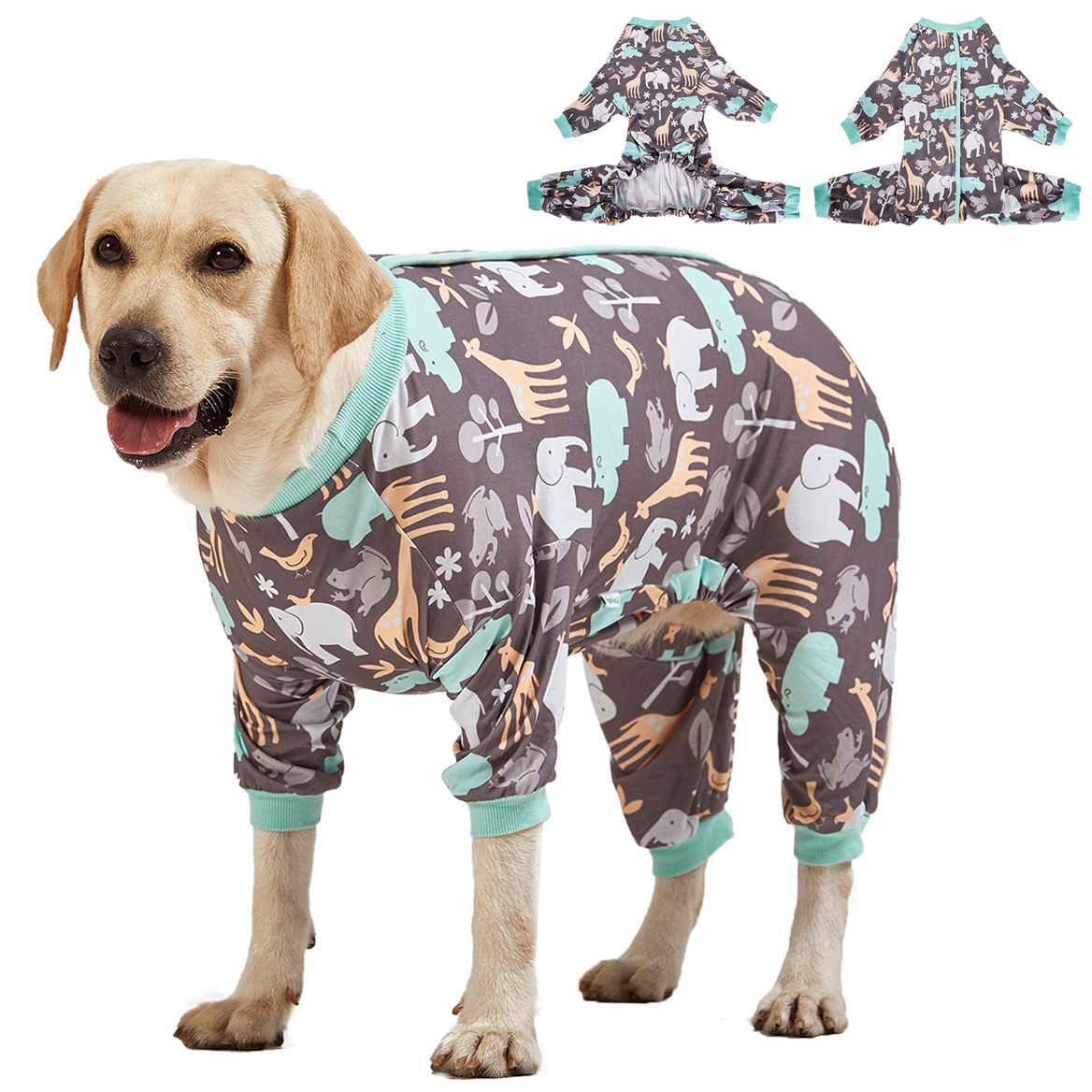 LovinPet Large Dog Clothes, Hippos Zoo Cozy Dog Pajamas, Slim fit, Lightweight Pullover Pajamas/Full Coverage Dog pjs/Back Snap Button is only decoration & reinforce