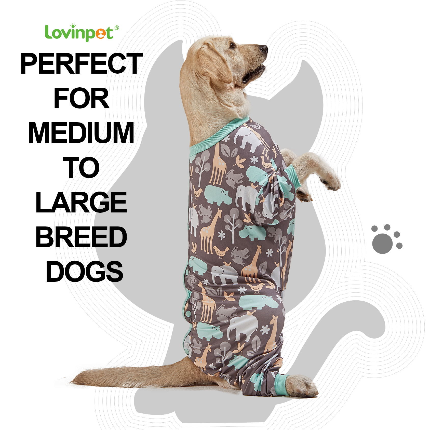 LovinPet Large Dog Clothes, Hippos Zoo Cozy Dog Pajamas, Slim fit, Lightweight Pullover Pajamas/Full Coverage Dog pjs/Back Snap Button is only decoration & reinforce