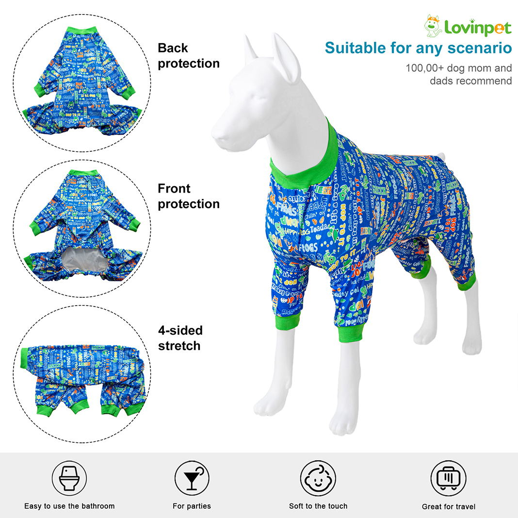 LovinPet Large Dog Jumpsuit Pajama - Playful Word Print Pajamas for Large Dogs