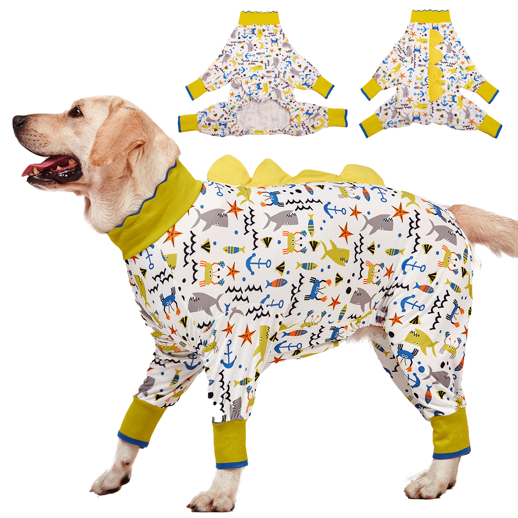 LovinPet Large Dog Pajama - Dino Sea Adventure with Spikes