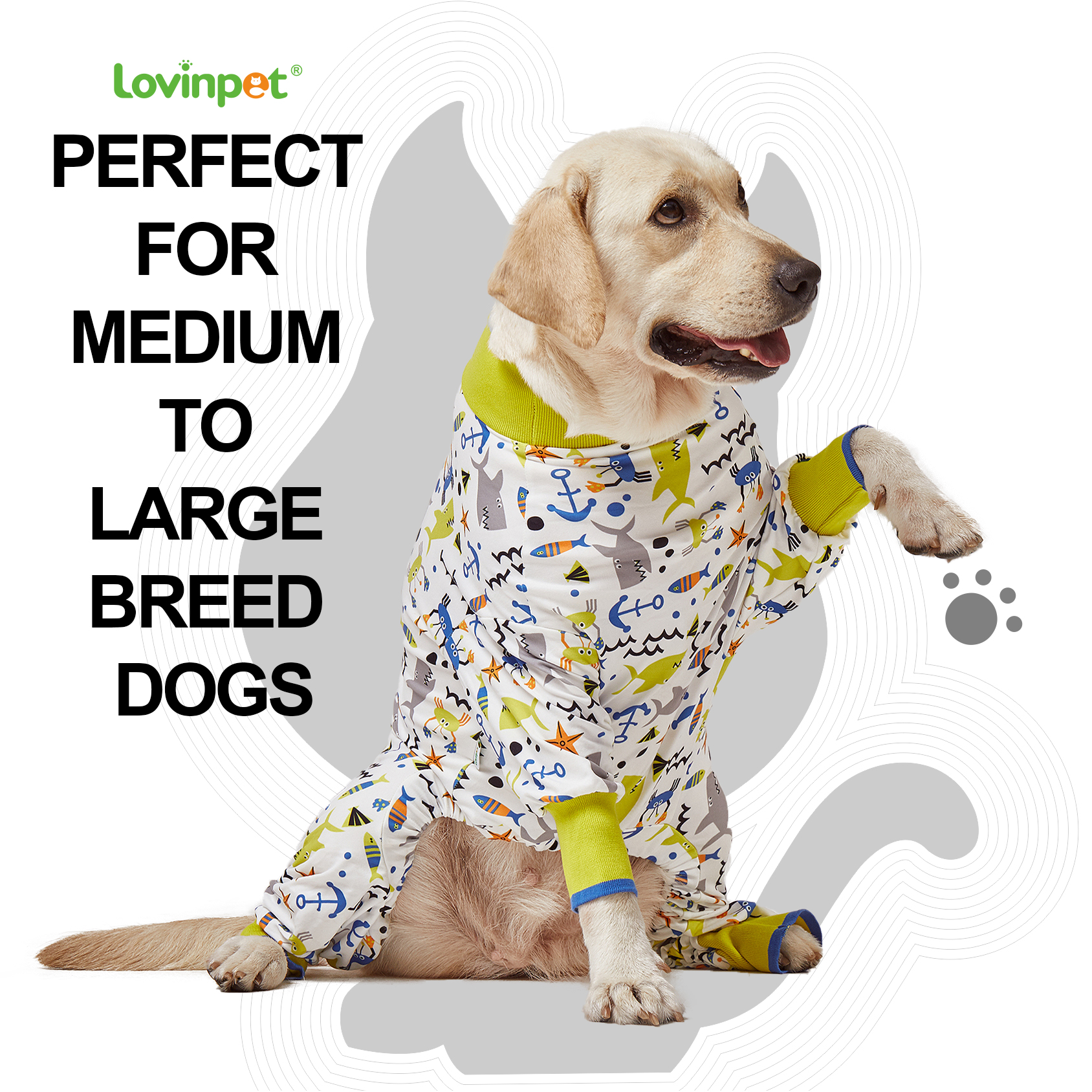 LovinPet Large Dog Pajama - Dino Sea Adventure with Spikes