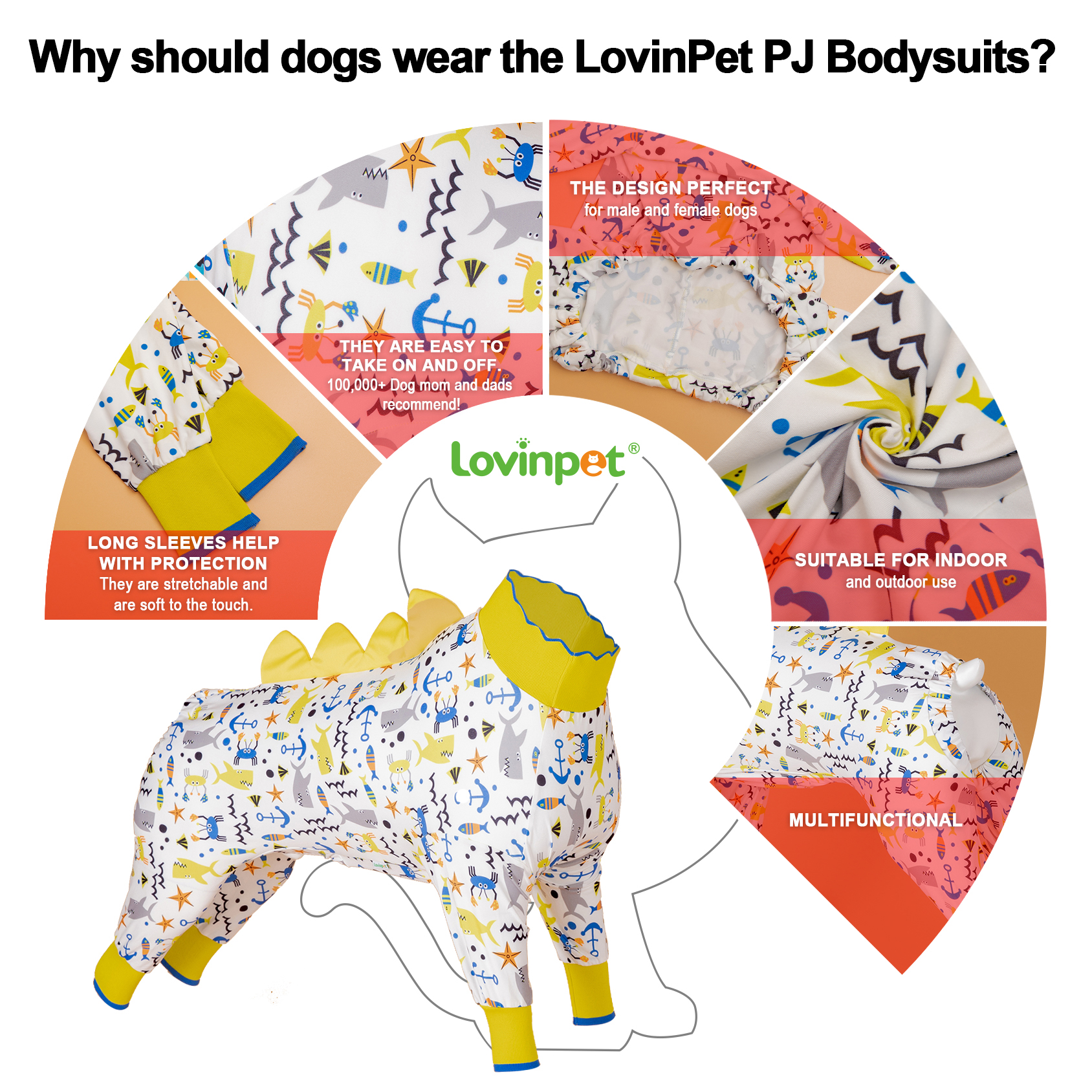 LovinPet Large Dog Pajama - Dino Sea Adventure with Spikes