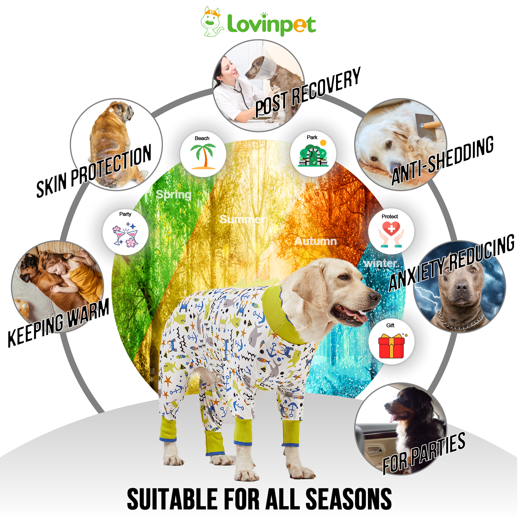 LovinPet Large Dog Pajama - Dino Sea Adventure with Spikes