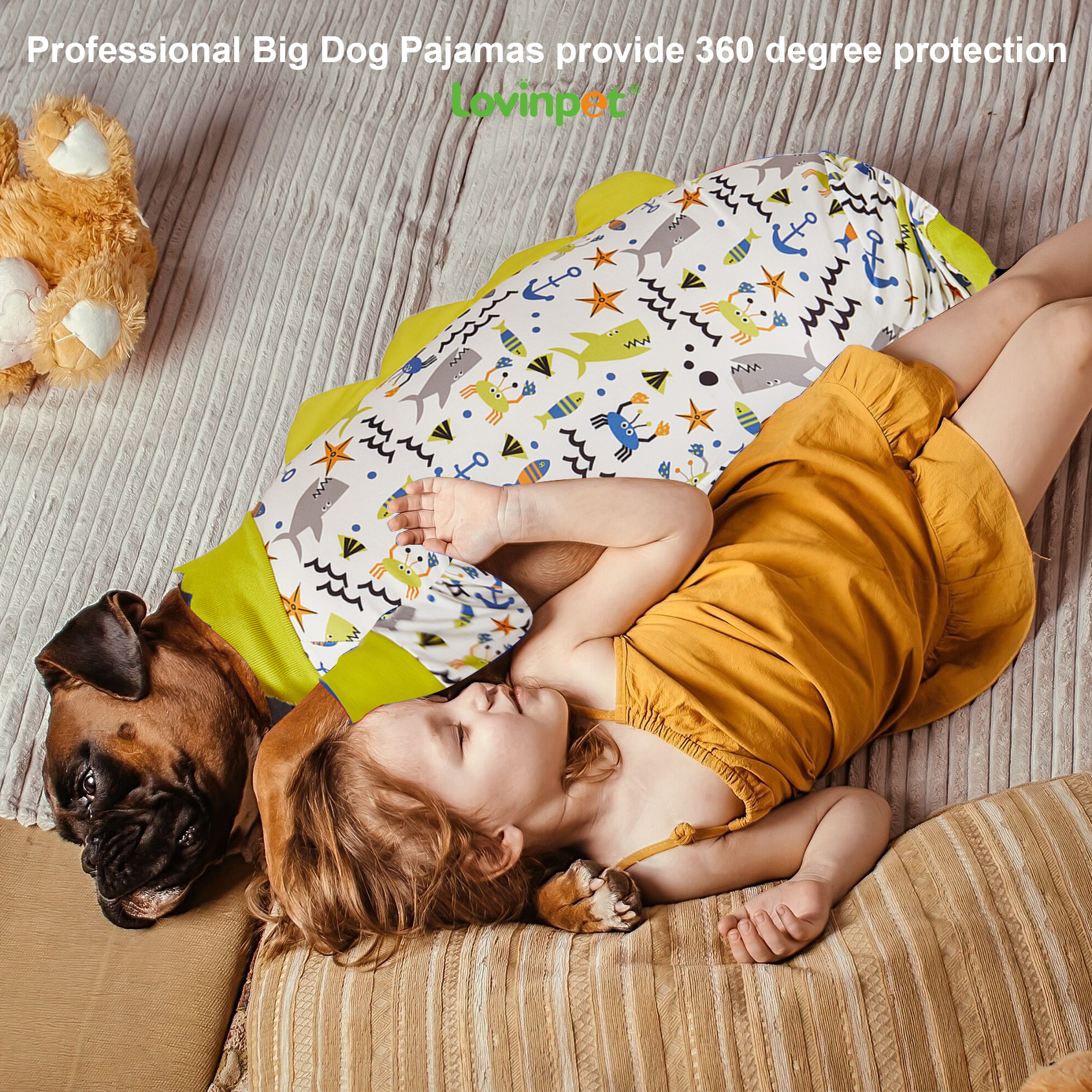 LovinPet Large Dog Pajama - Dino Sea Adventure with Spikes