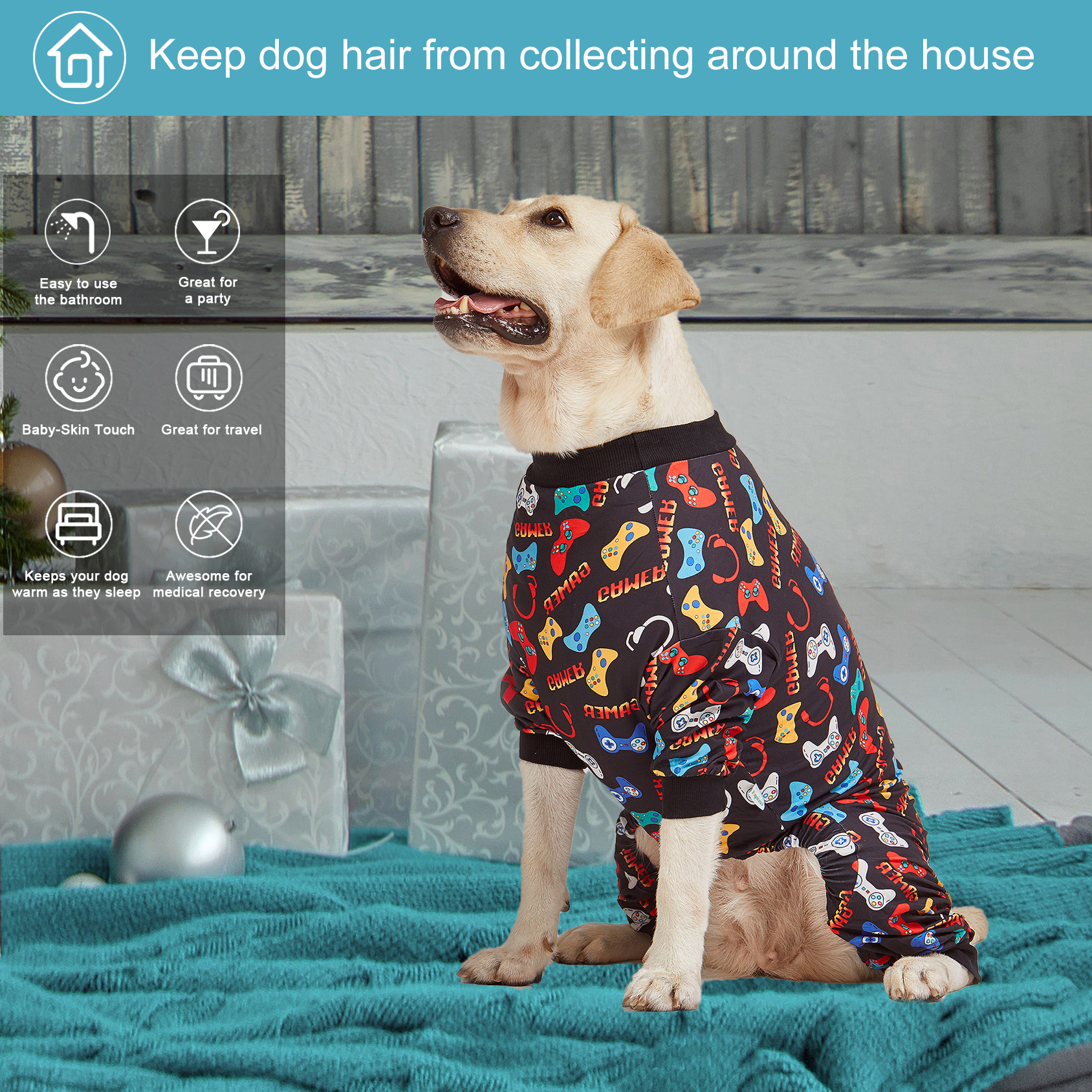 LovinPet Large Dog Pajamas Onesie - Gamer Video Game Controller Design for Big Breeds