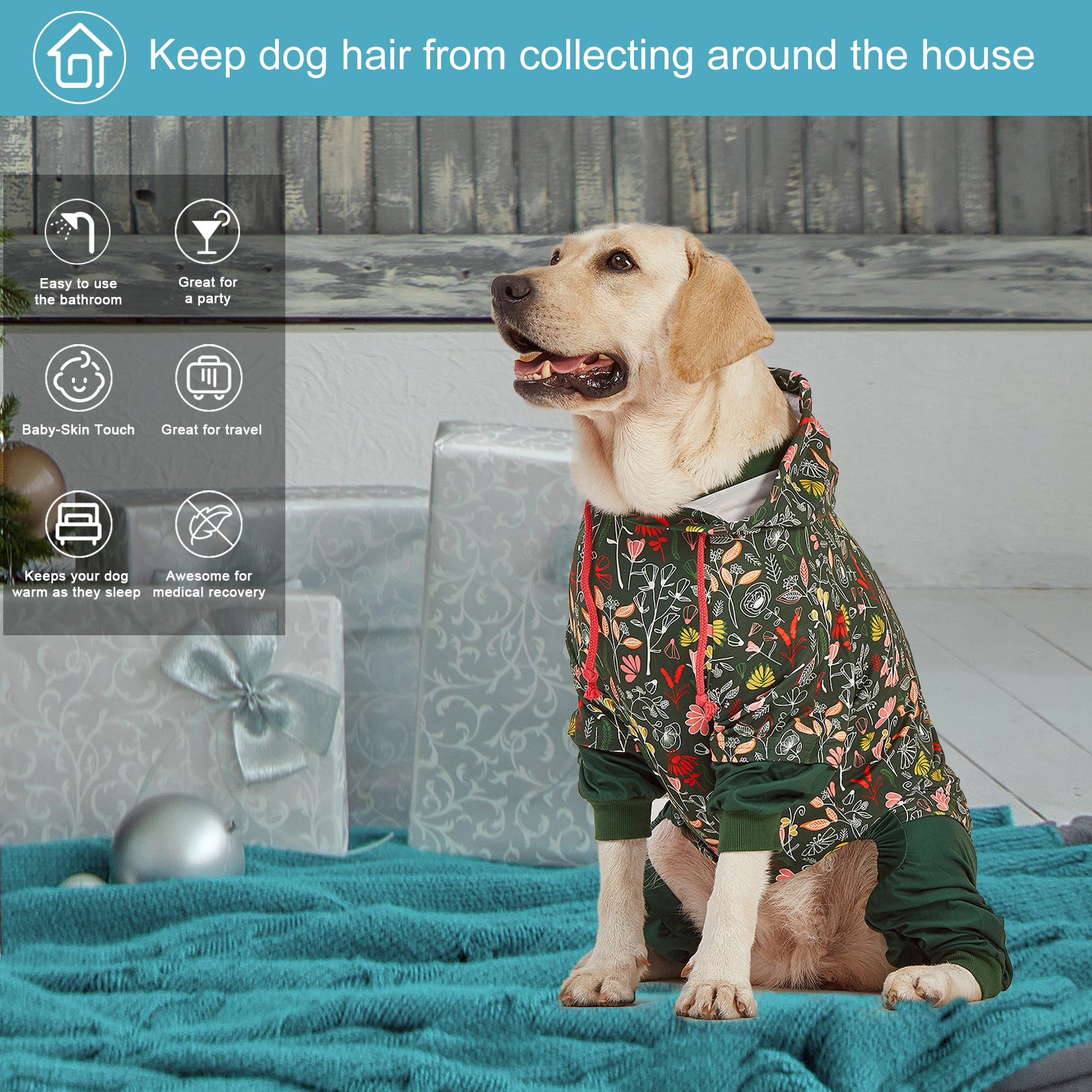 LovinPet Large Dog Pajama - Nature Leaf & Flower Print with Hoodie