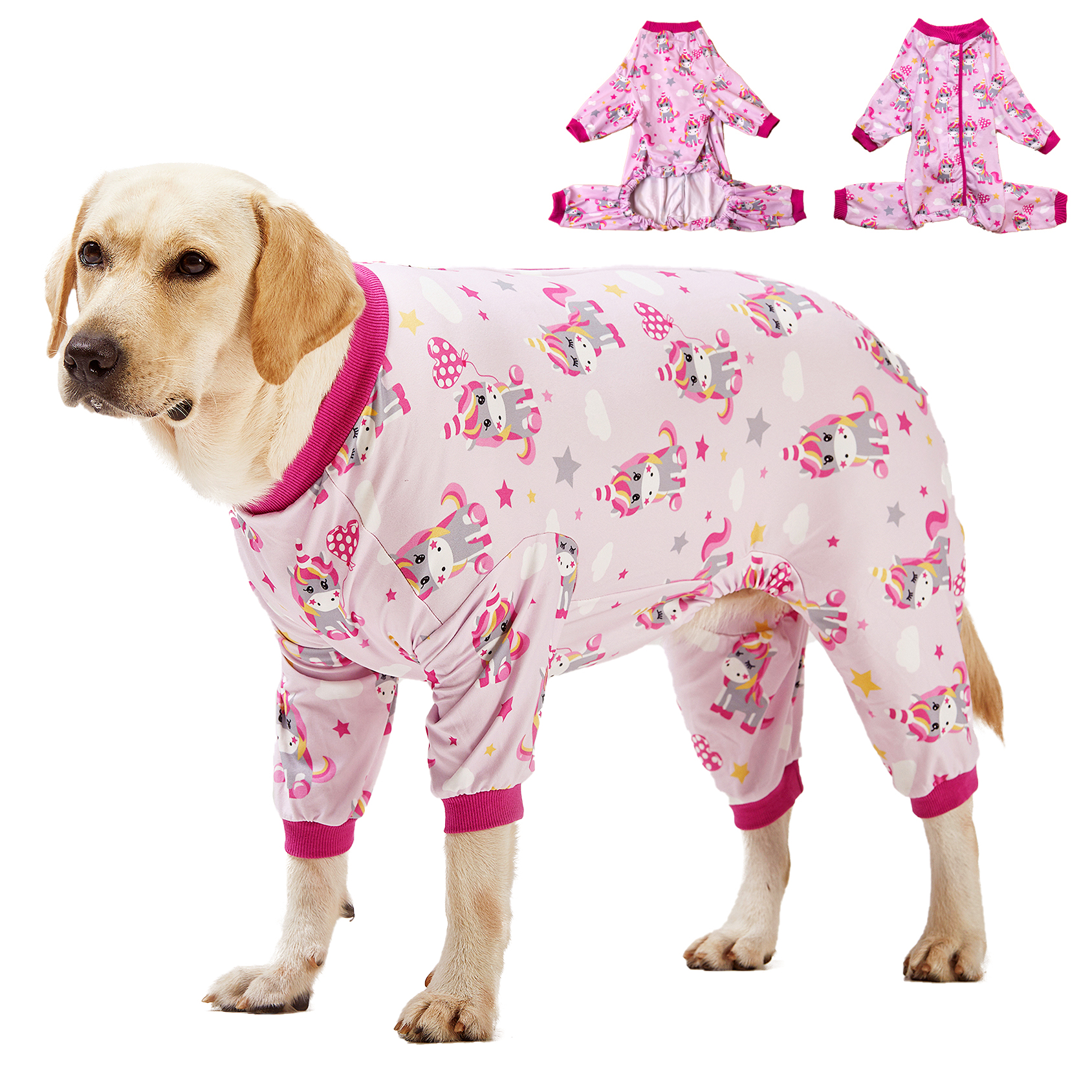 LovinPet Large Dog Pajamas Onesie - Pink Unicorn Design for Big Breeds