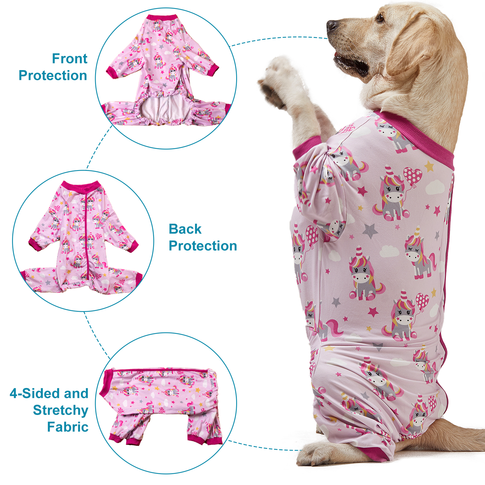 LovinPet Large Dog Pajamas Onesie - Pink Unicorn Design for Big Breeds