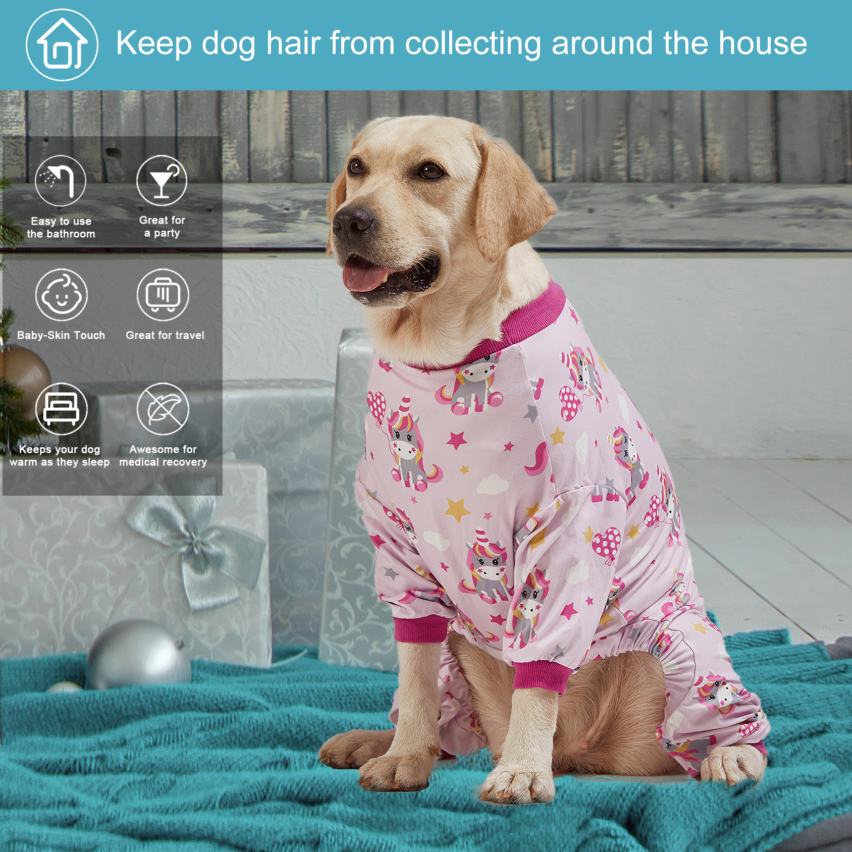 LovinPet Large Dog Pajamas Onesie - Pink Unicorn Design for Big Breeds