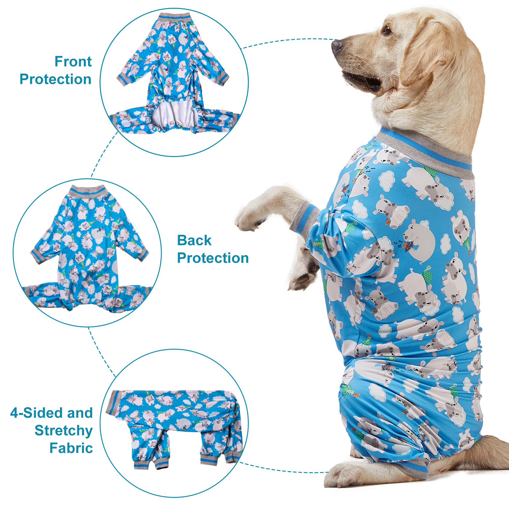 LovinPet Large Dog Anti-shedding Pajama - Cute Cow & Cloud Design Full-Body Pajamas with Gray Accents