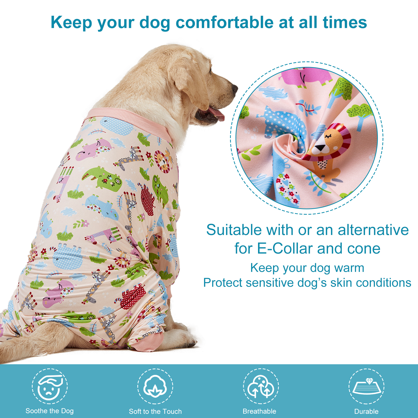 LovinPet Large Dog Pajama - Playful Dinosaur and Candy Print for Large Dogs