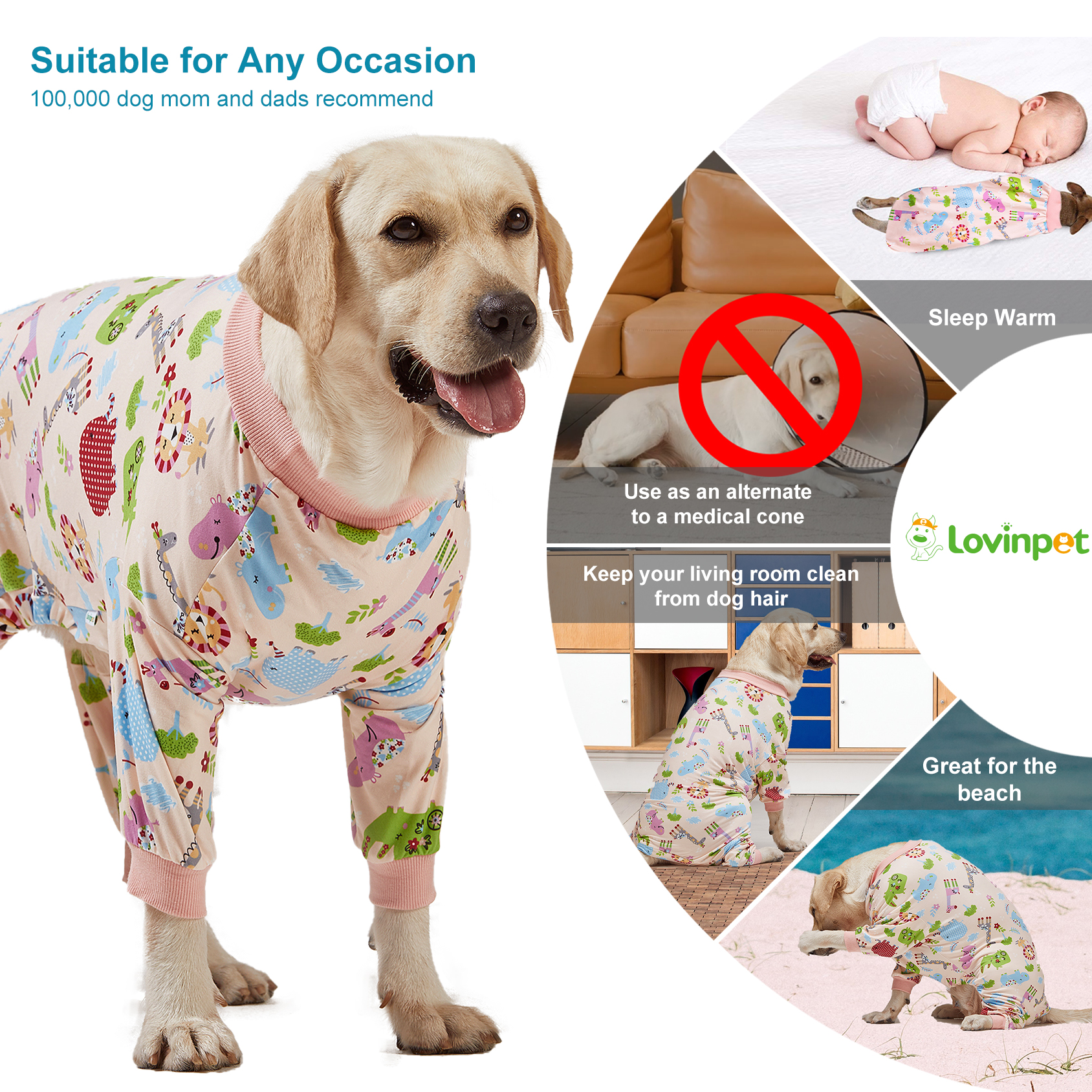 LovinPet Large Dog Pajama - Playful Dinosaur and Candy Print for Large Dogs