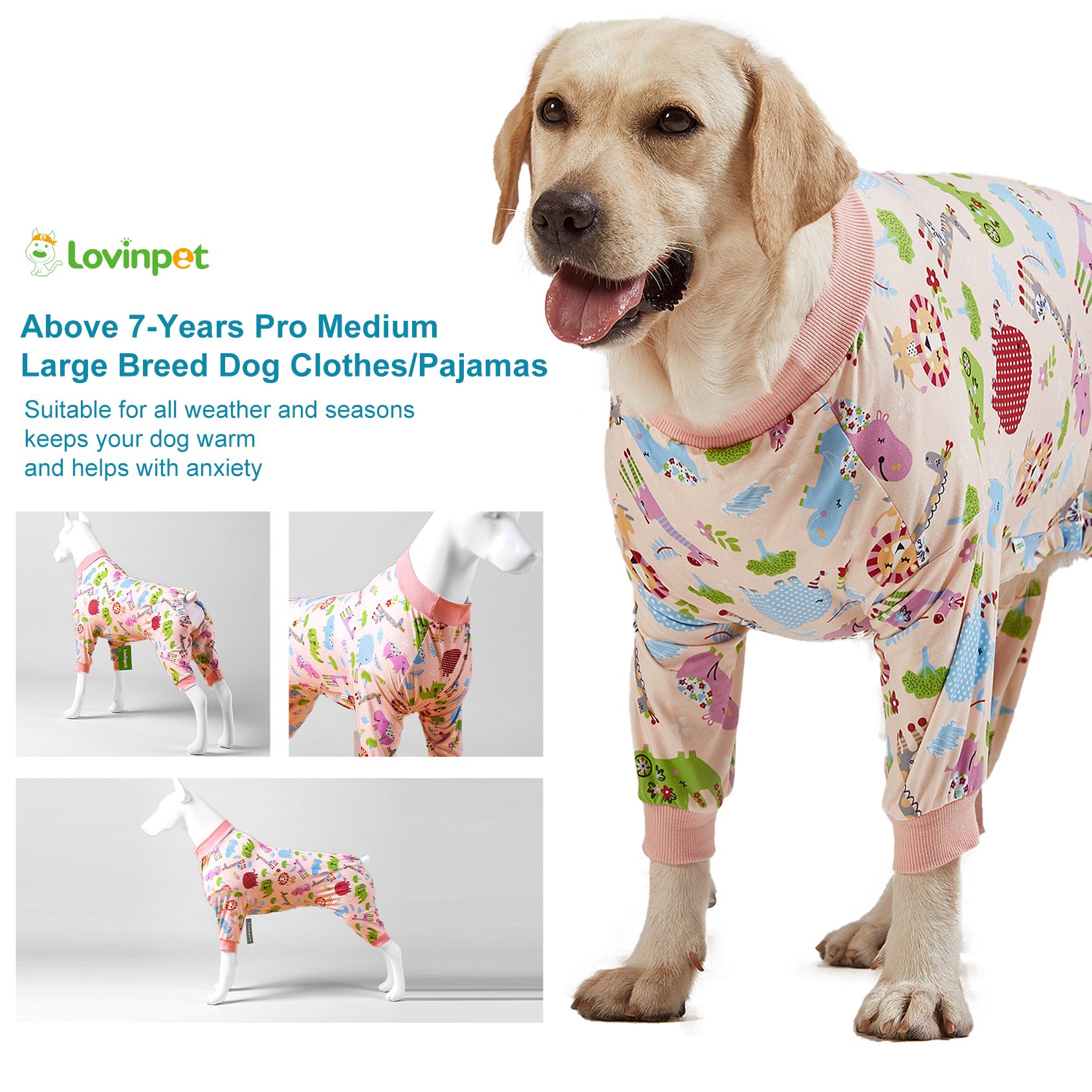 LovinPet Large Dog Pajama - Playful Dinosaur and Candy Print for Large Dogs