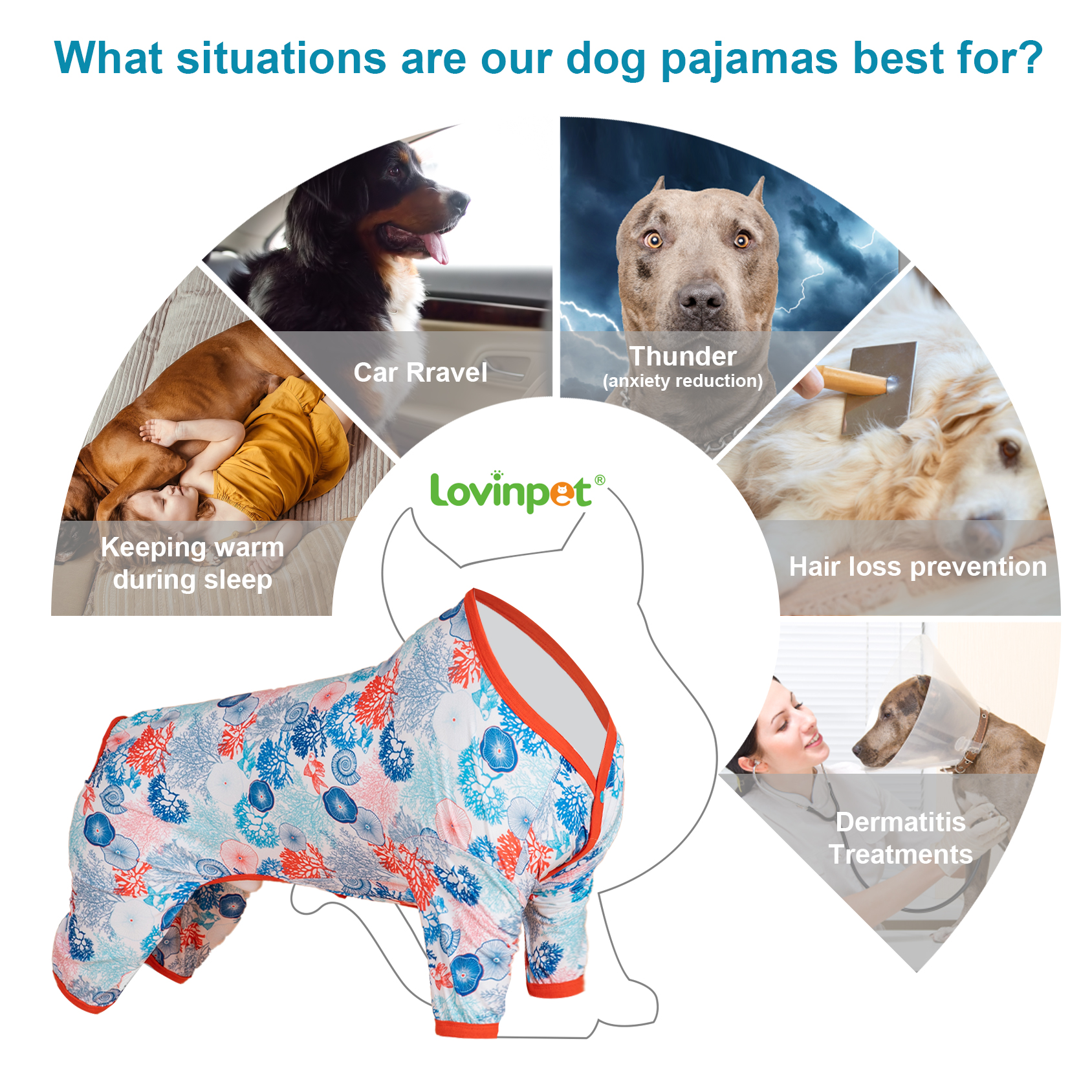 LovinPet Large Dog Pajamas Onesie - Serene Ocean Design with Coral Trim
