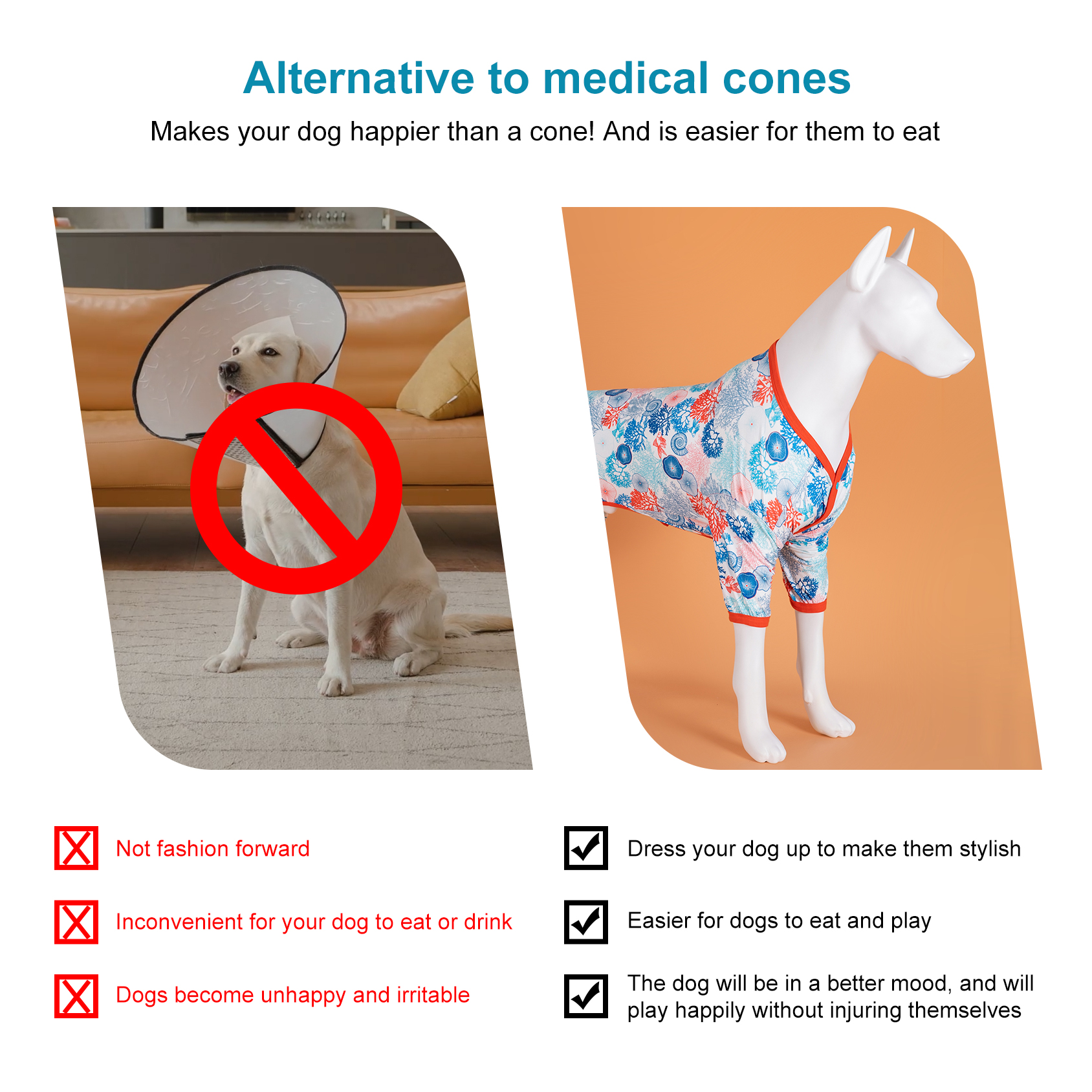 LovinPet Large Dog Pajamas Onesie - Serene Ocean Design with Coral Trim