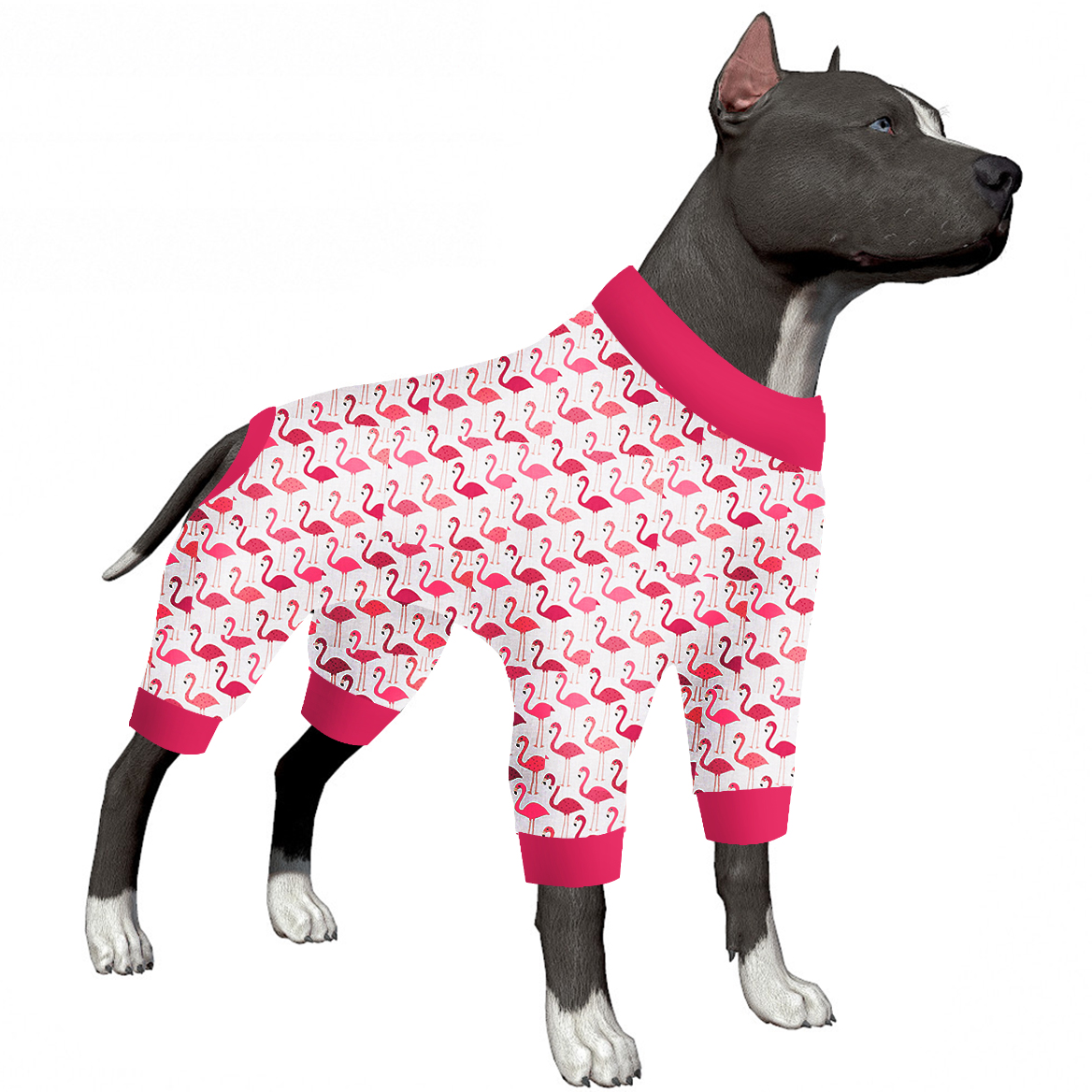 LovinPet Large Dog Pajama - Pink Flamingo Tropical Design Full-Body Pajamas with Pink Accents