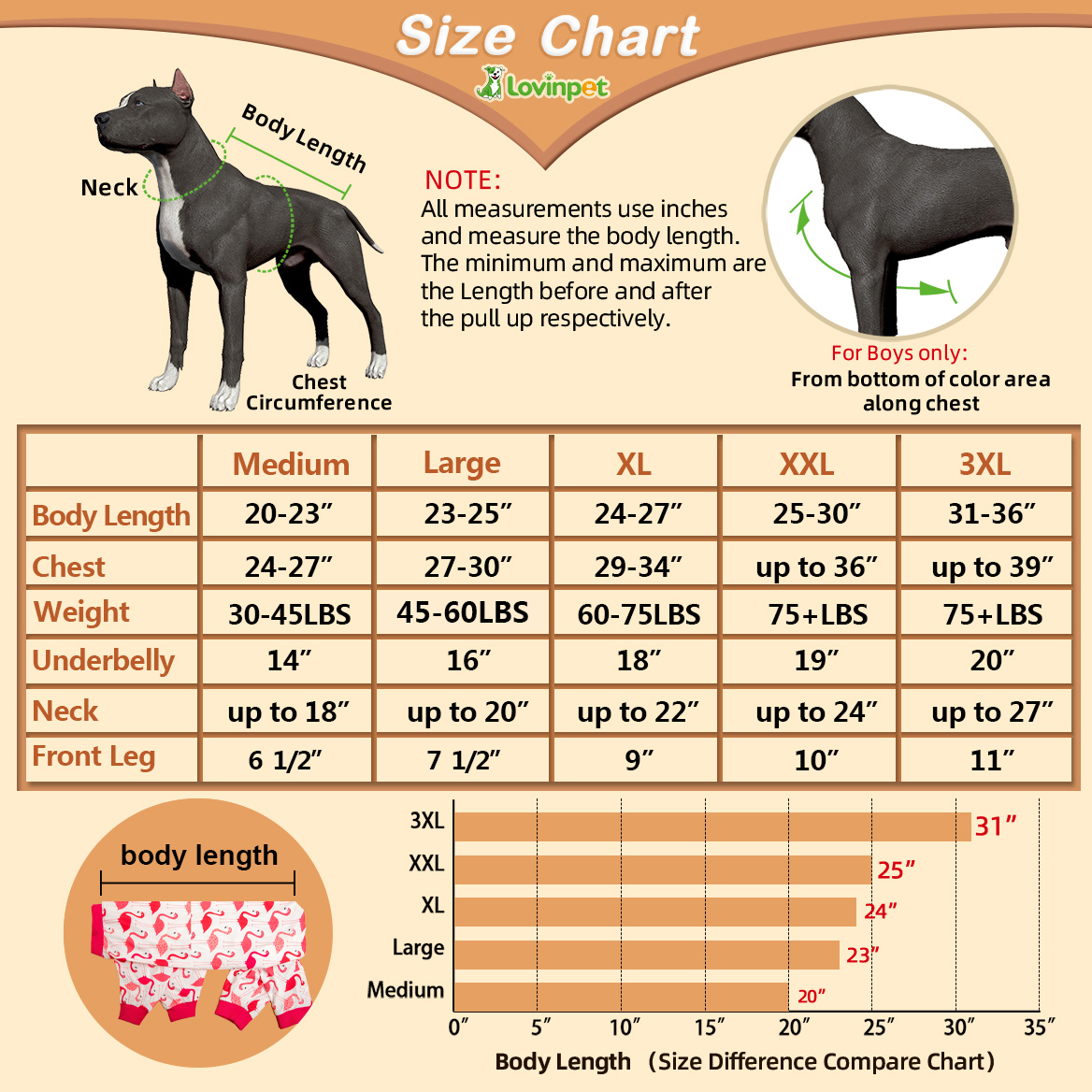 LovinPet Big Dog Recovery Suit Pajama Onesie - Red Flamingo Pattern