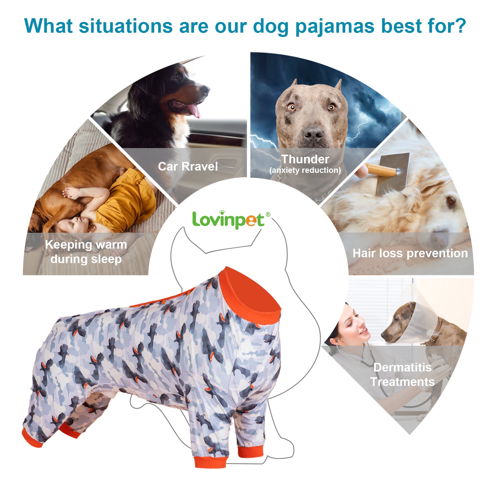 LovinPet Large Dog Pajama - Hippo Camouflage Print with Orange Trim