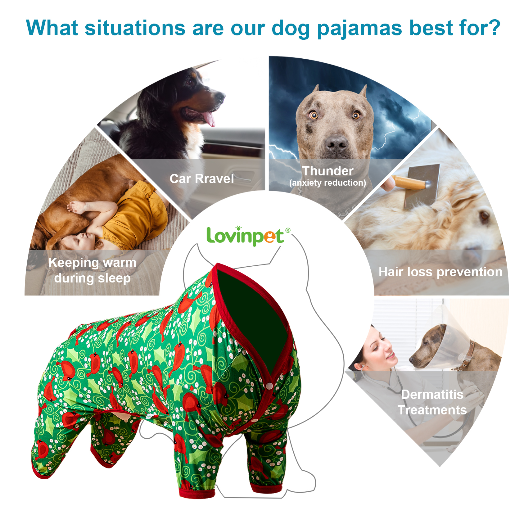 LovinPet Dog Knee Surgery Onesie - Christmas Theme Design