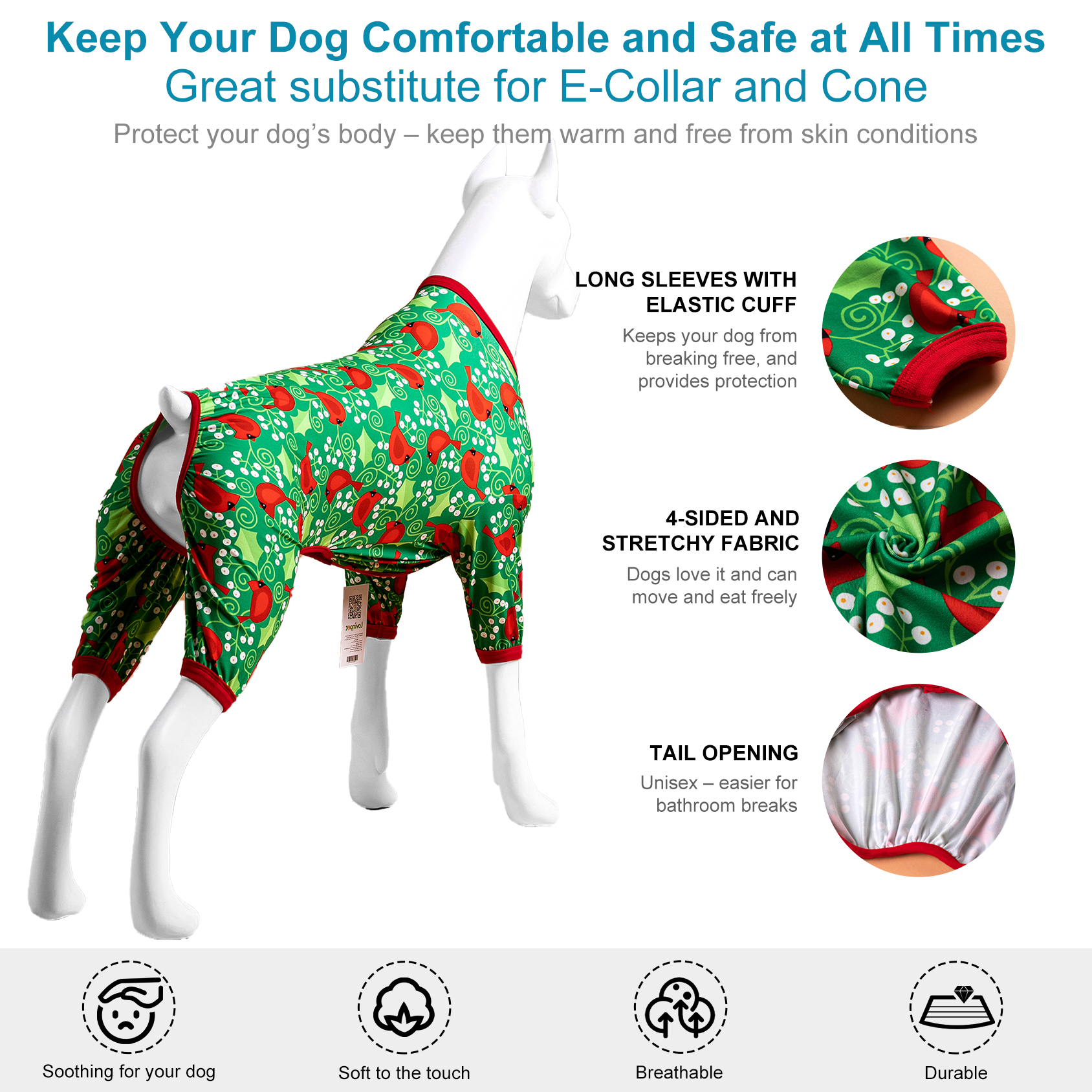 LovinPet Dog Knee Surgery Onesie - Christmas Theme Design