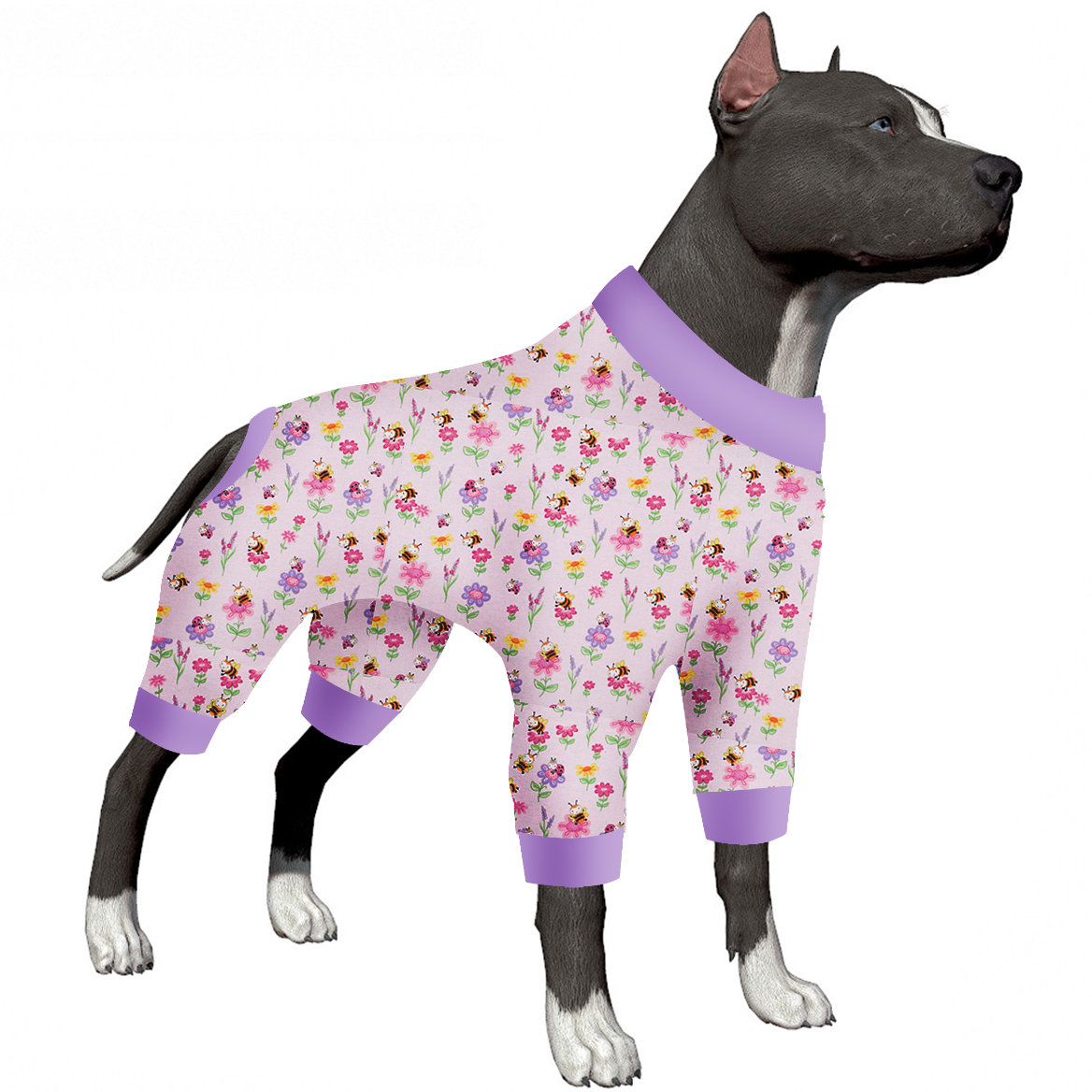 Pink Floral Dog Recovery Suit Full-Body Post-Surgery Protection