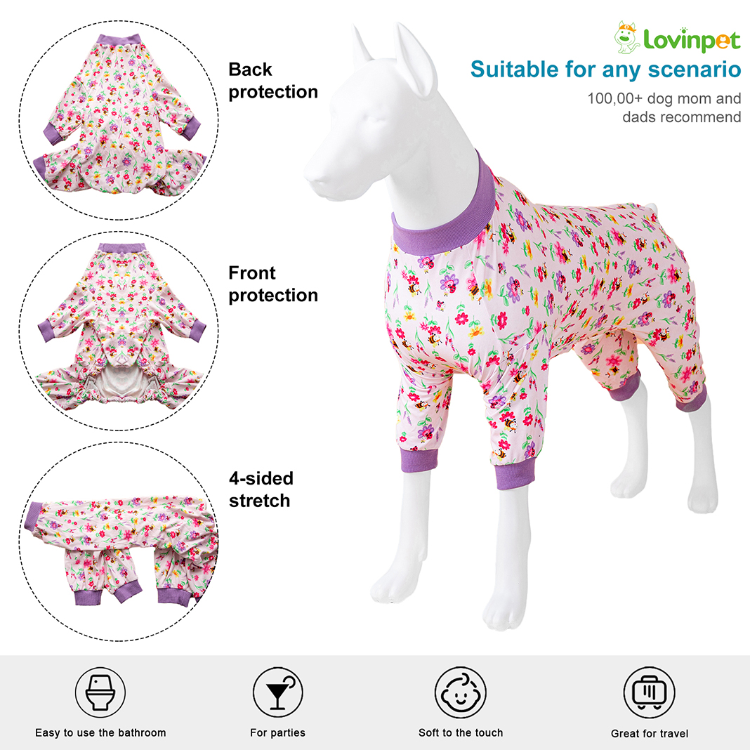 Pink Floral Dog Recovery Suit Full-Body Post-Surgery Protection