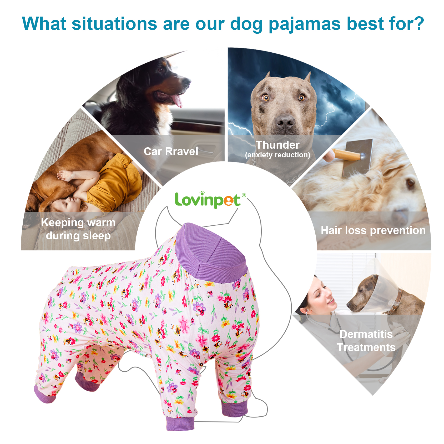 Pink Floral Dog Recovery Suit Full-Body Post-Surgery Protection