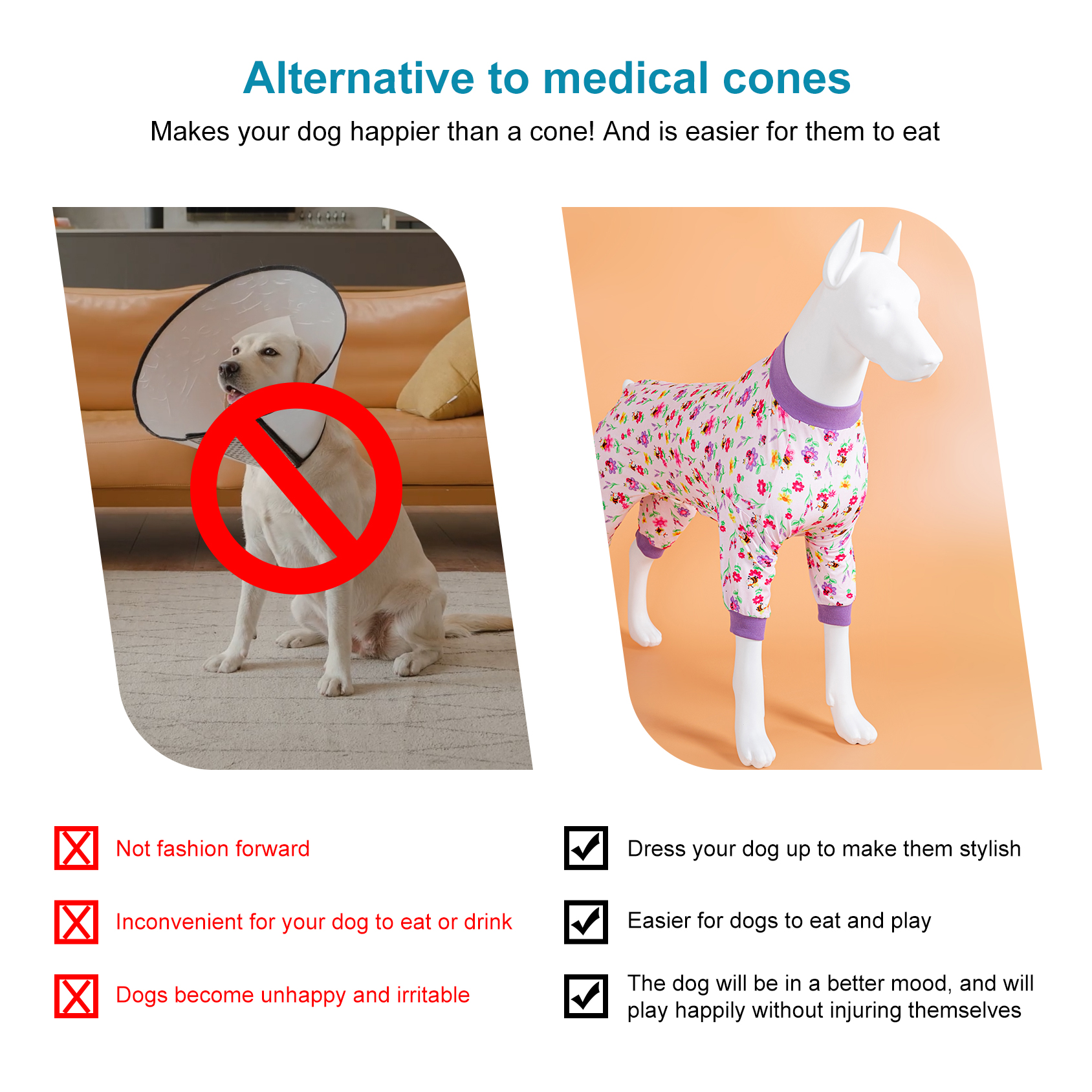 Pink Floral Dog Recovery Suit Full-Body Post-Surgery Protection