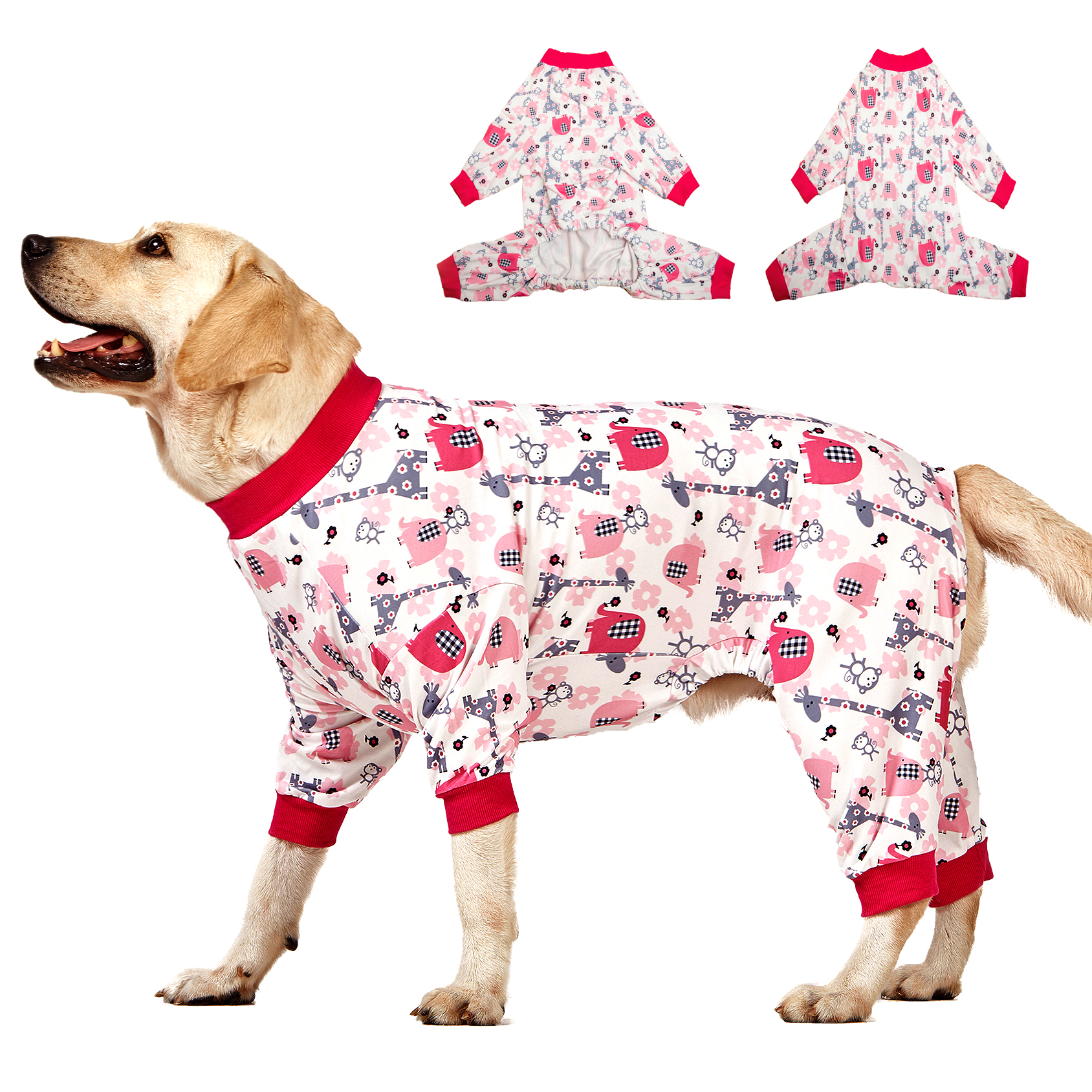 LovinPet Dog Knee Surgery Onesie - Pink Carton Animal Design