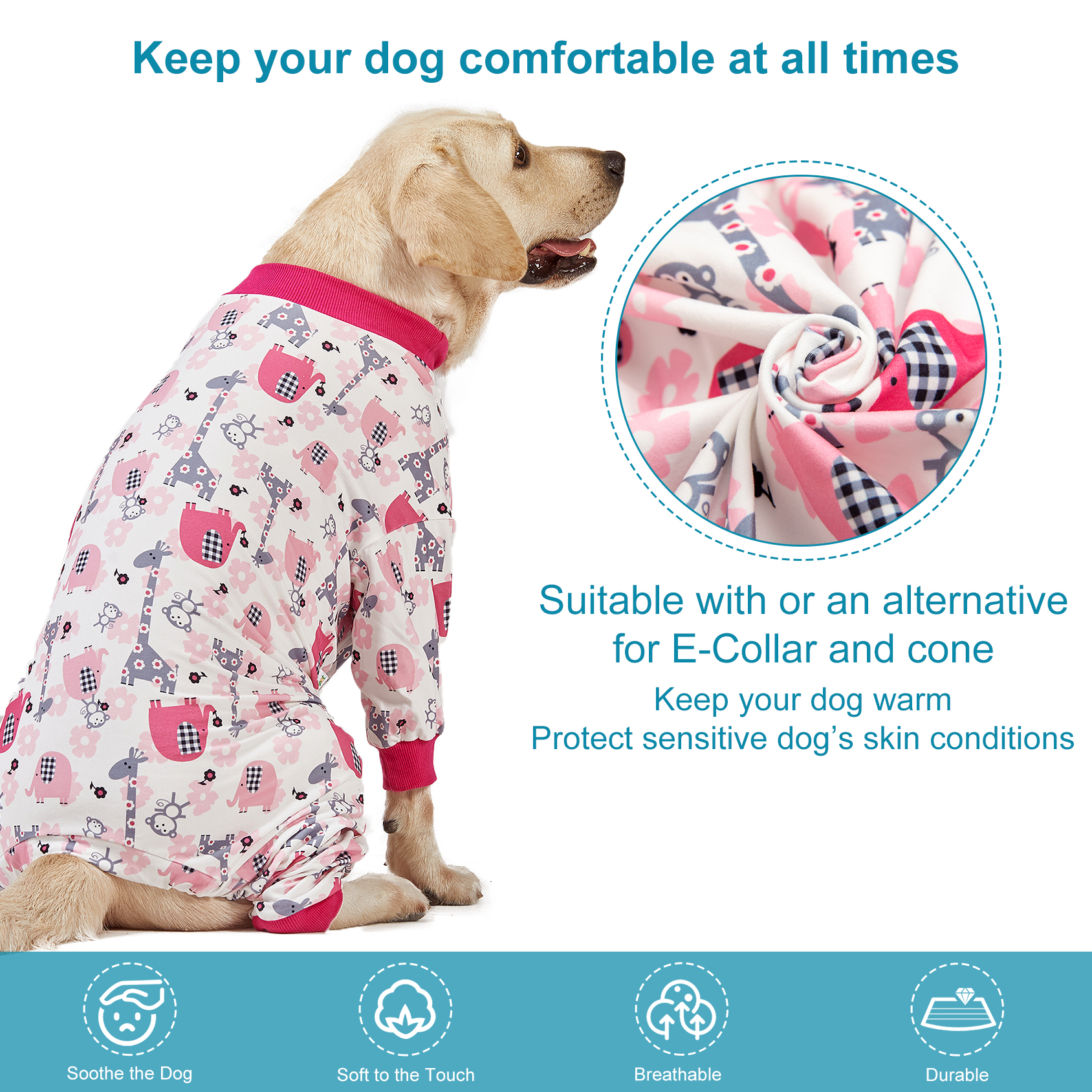LovinPet Dog Knee Surgery Onesie - Pink Carton Animal Design