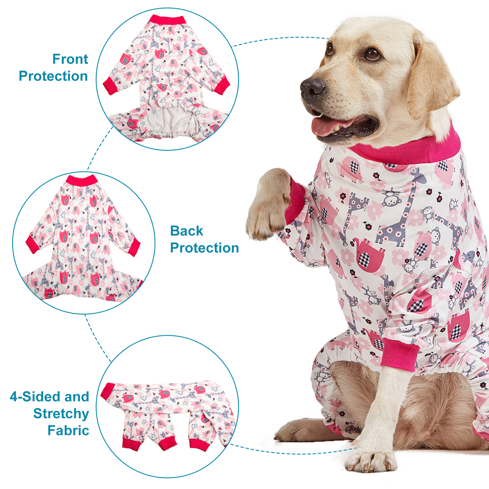 LovinPet Dog Knee Surgery Onesie - Pink Carton Animal Design