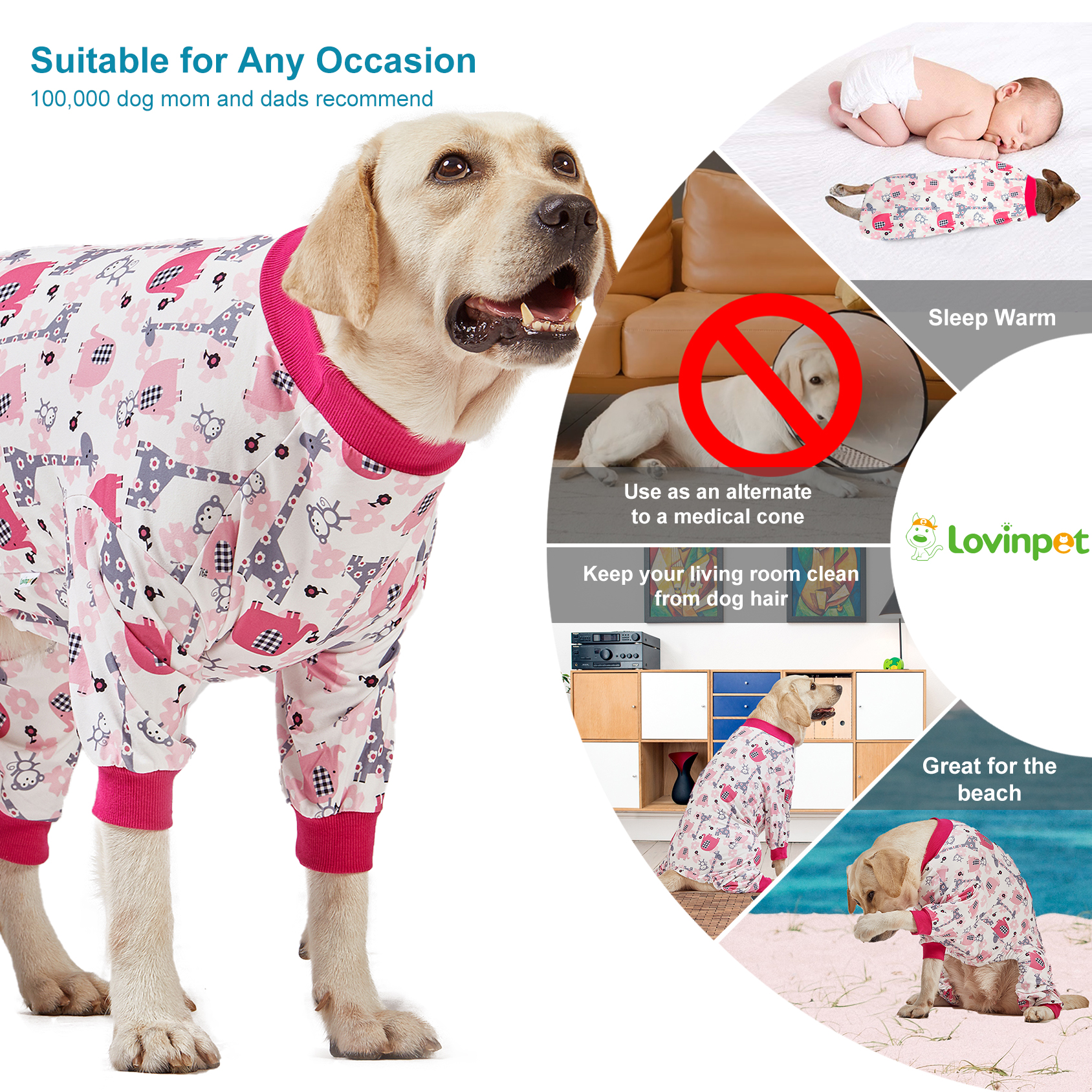 LovinPet Dog Knee Surgery Onesie - Pink Carton Animal Design