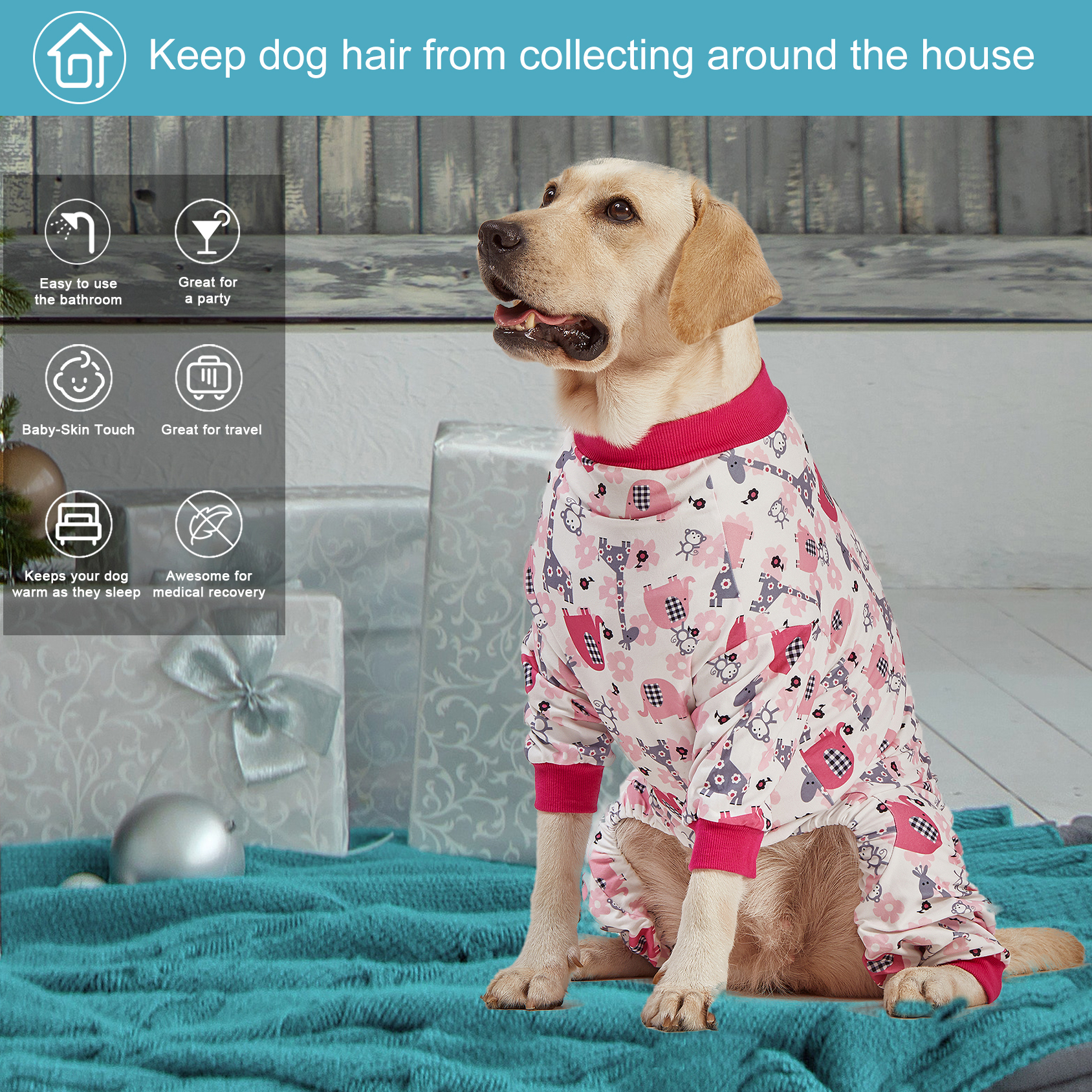 LovinPet Dog Knee Surgery Onesie - Pink Carton Animal Design