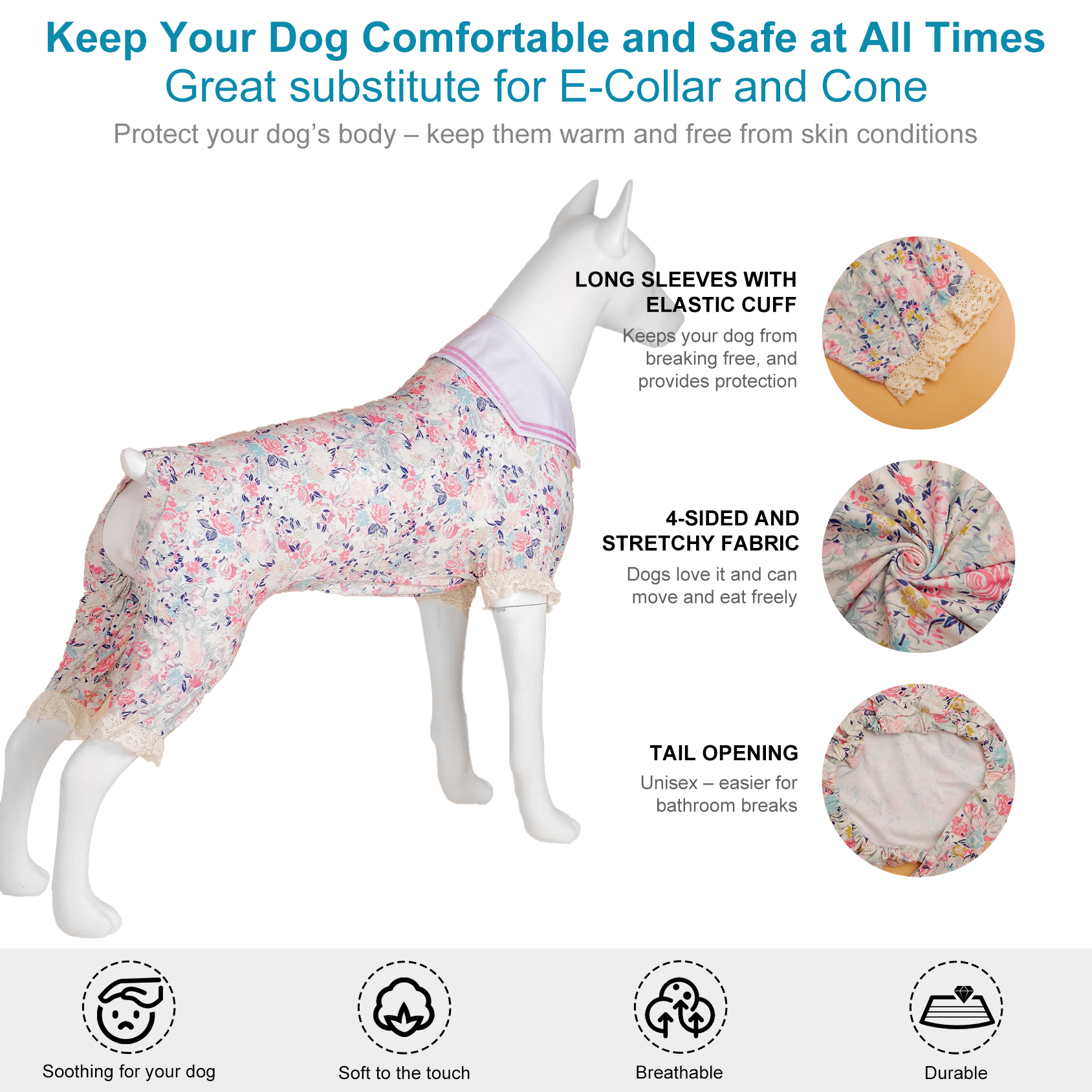 Large Dog Recovery Onesie Pajama for Post-Surgery Comfort - Elegant Floral