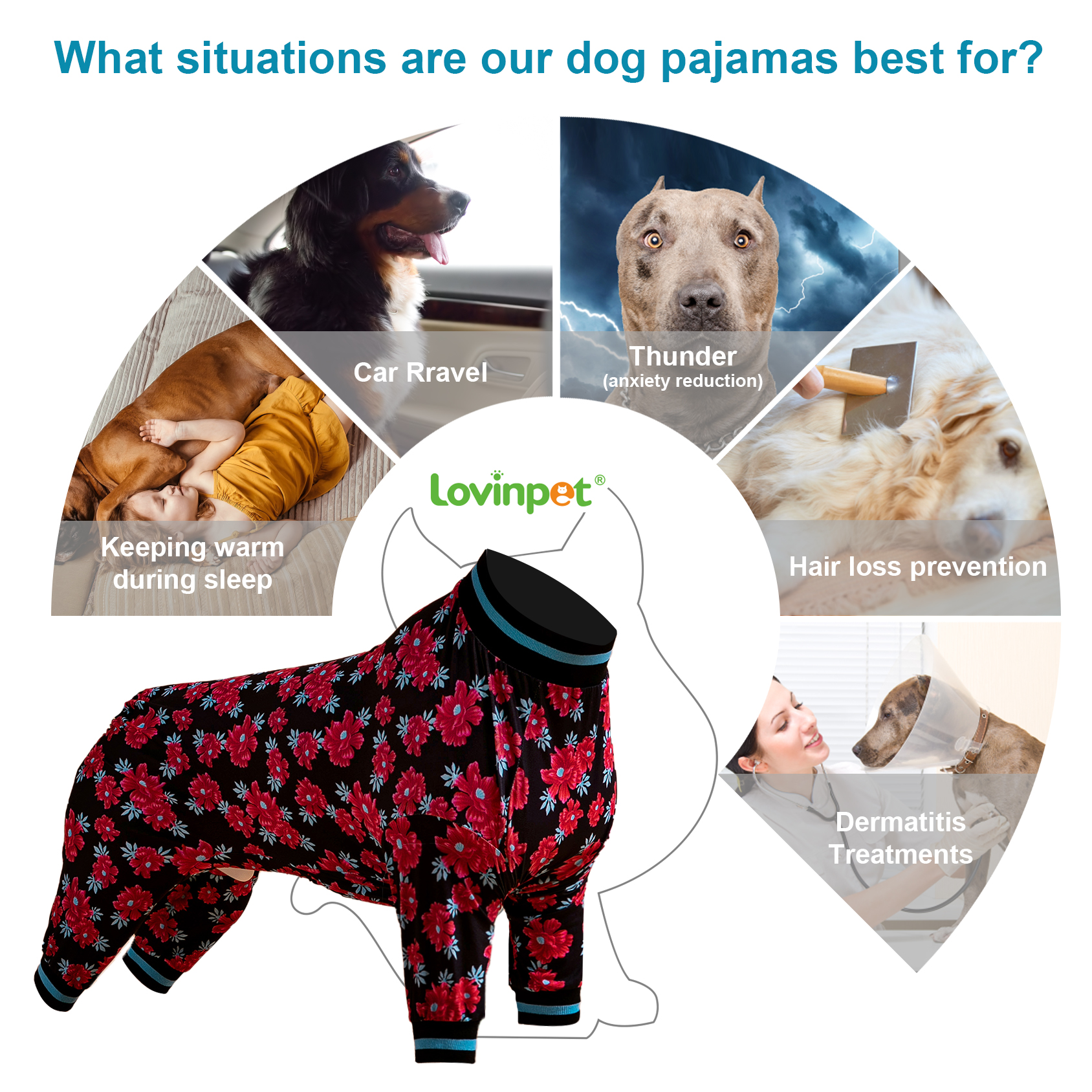 LovinPet Large  Big Dog Pajamas /Large Dog Jammies/ Floral Navy & Ruby Print/Lightweight Pullover Pet Pajamas/Full Coverage Dog Pjs,Medium & Large & Giant