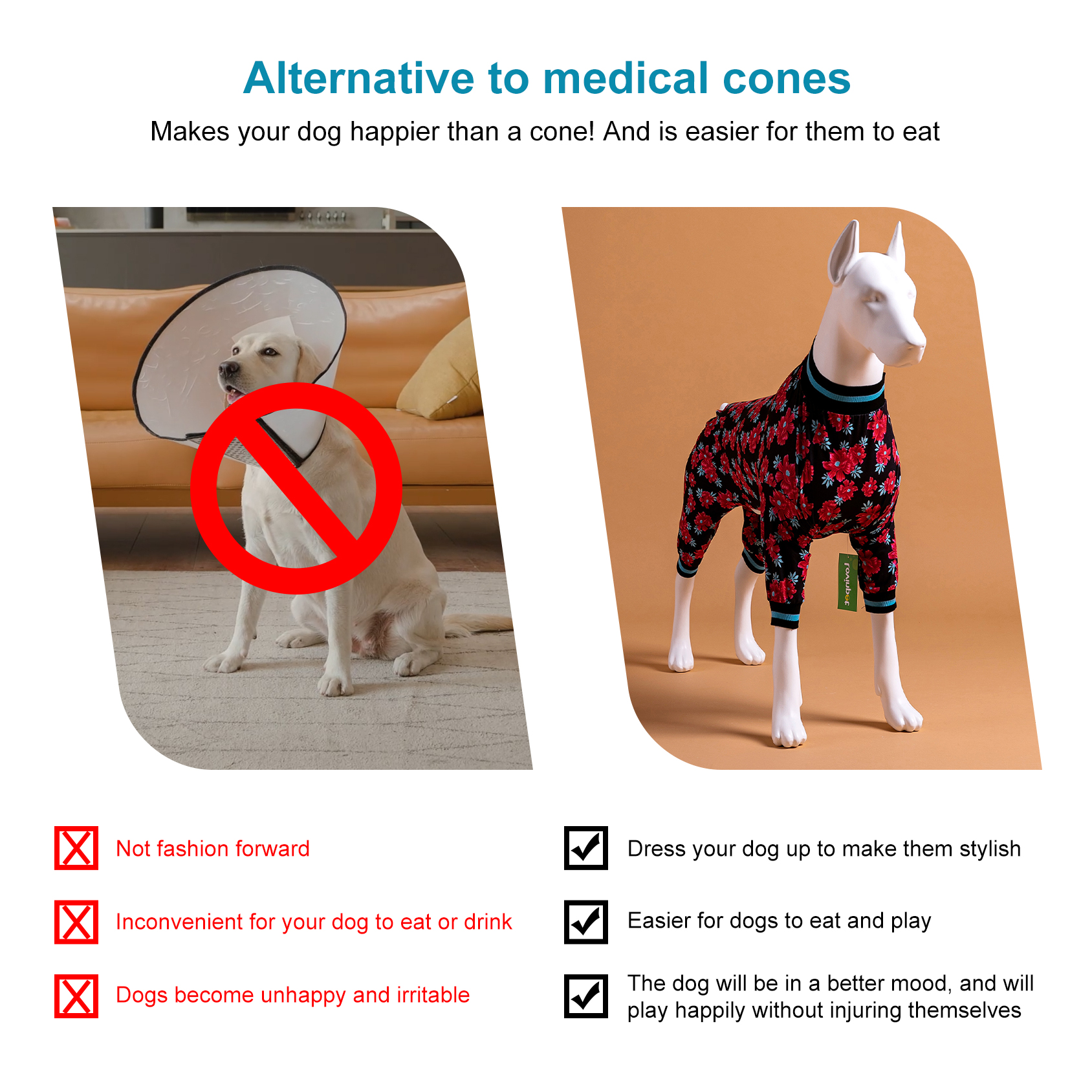 LovinPet Large  Big Dog Pajamas /Large Dog Jammies/ Floral Navy & Ruby Print/Lightweight Pullover Pet Pajamas/Full Coverage Dog Pjs,Medium & Large & Giant