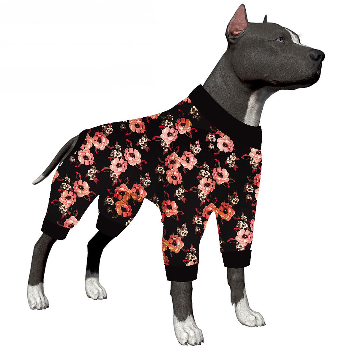 LovinPet Dog Knee Surgery Onesie - Black Rose Design