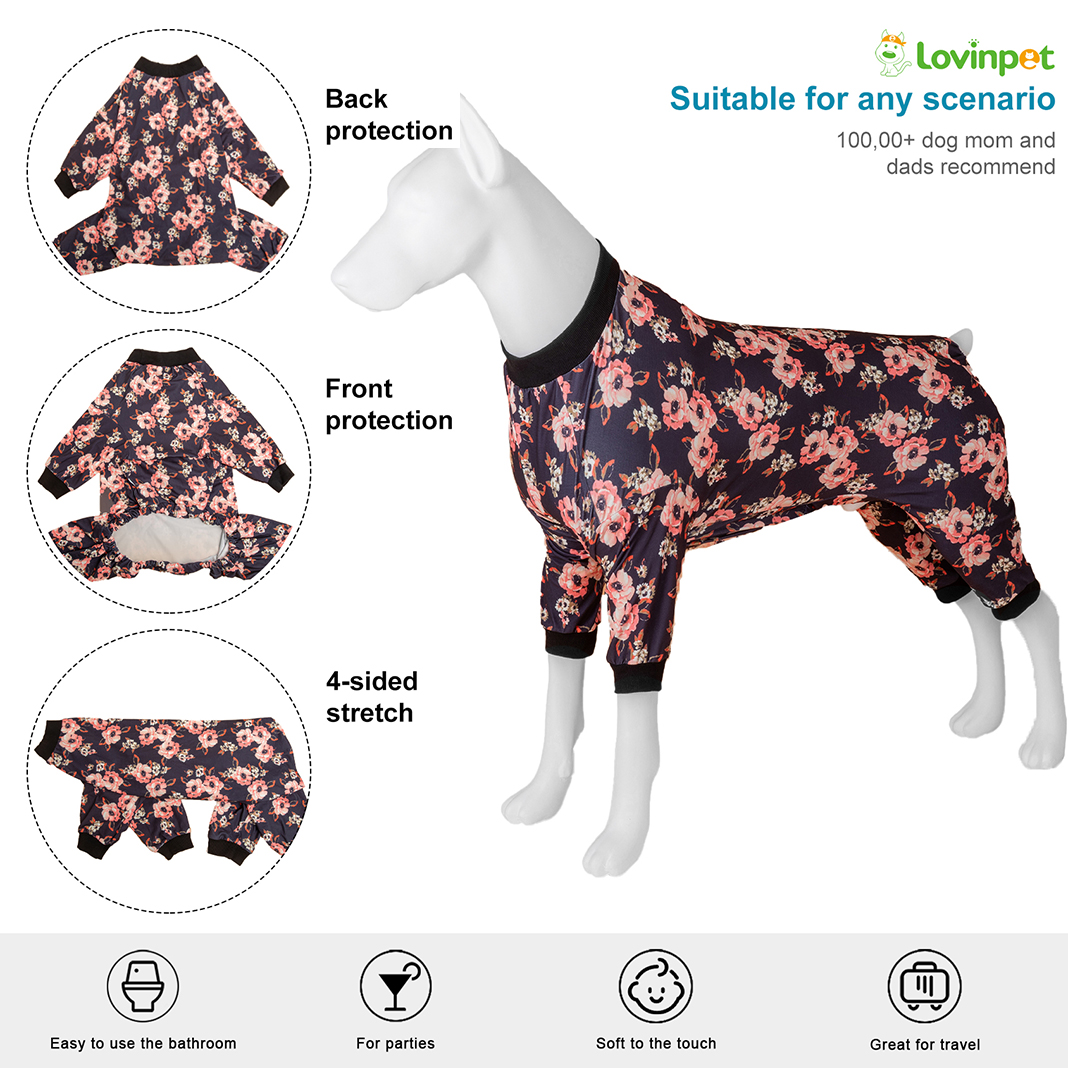 LovinPet Dog Knee Surgery Onesie - Black Rose Design