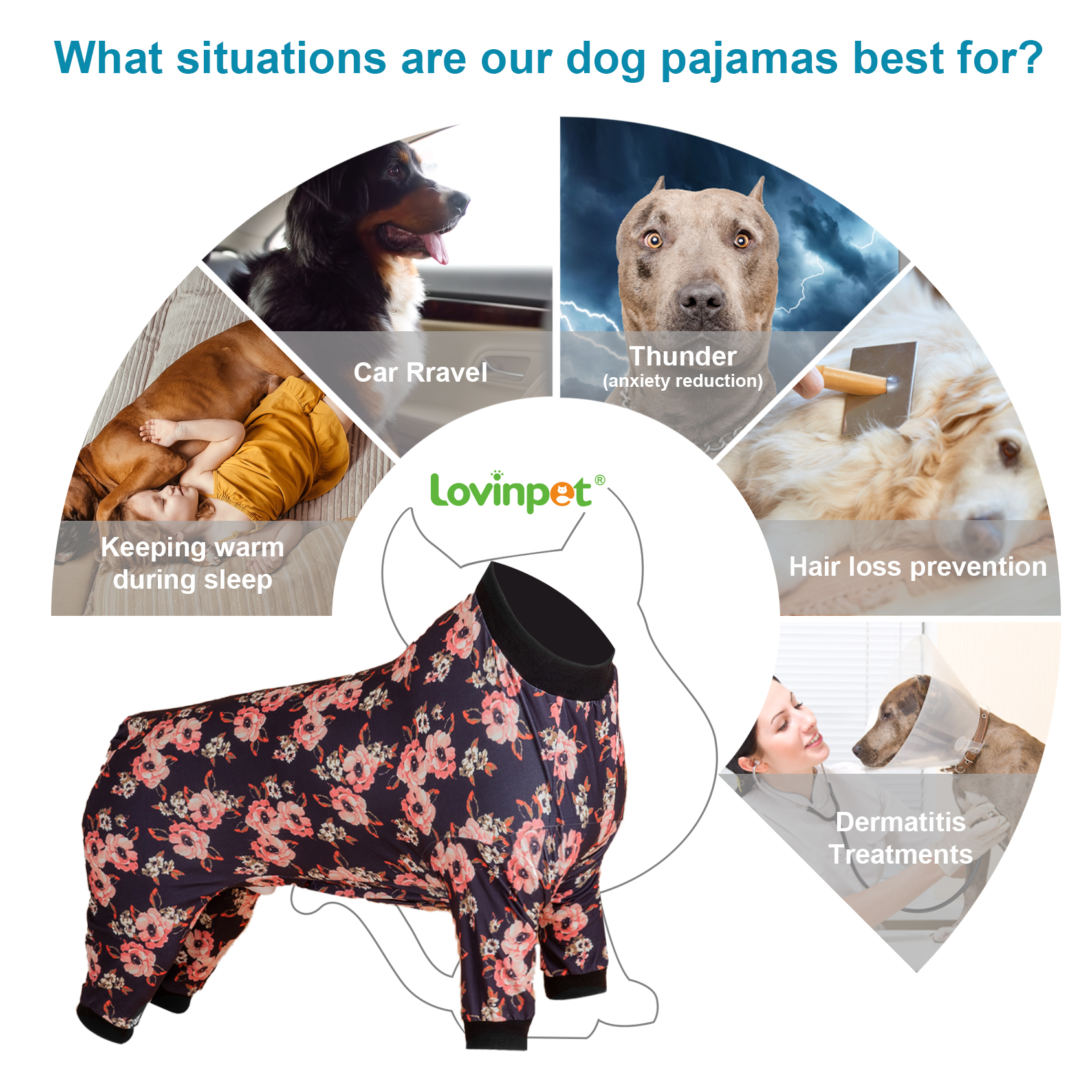 LovinPet Dog Knee Surgery Onesie - Black Rose Design