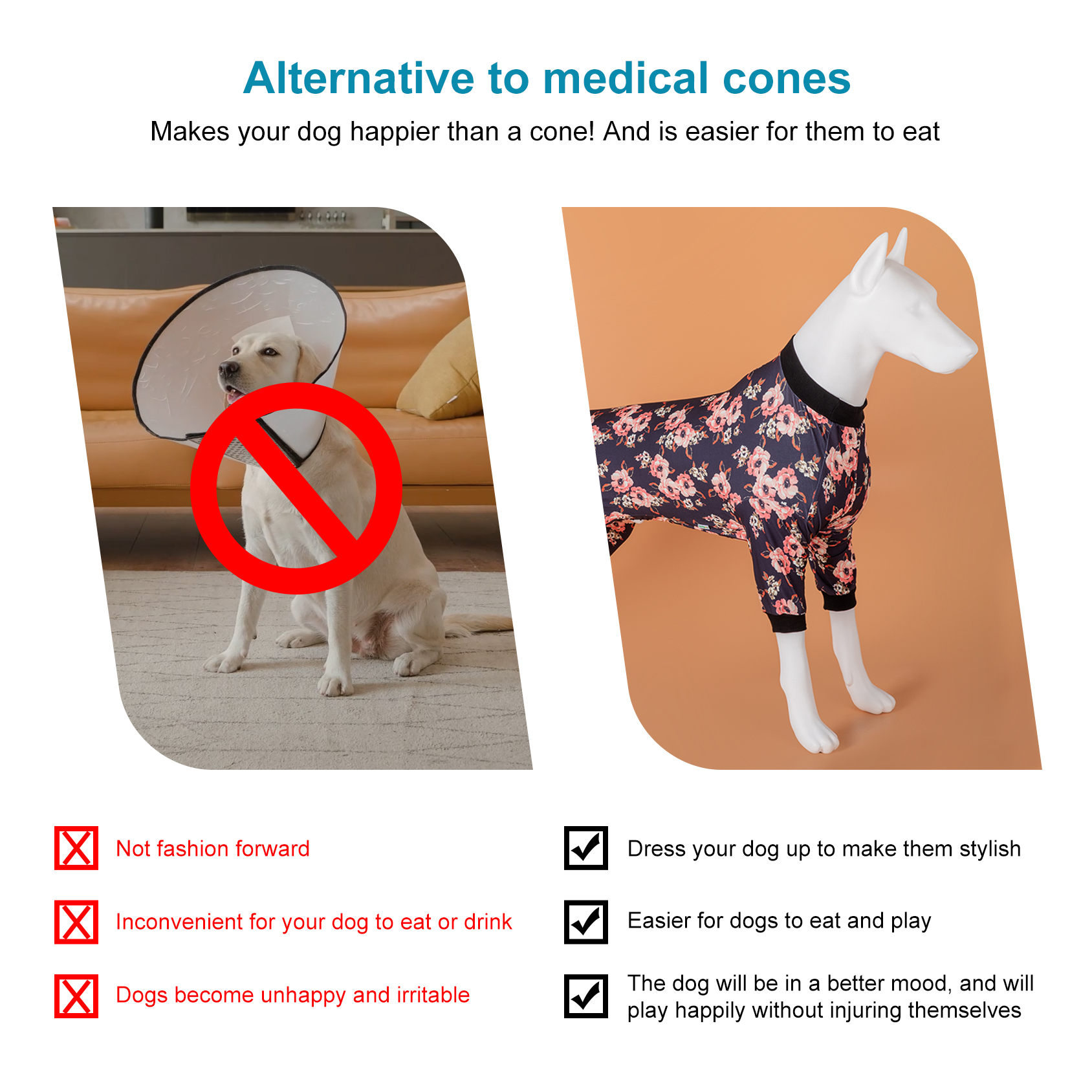 LovinPet Dog Knee Surgery Onesie - Black Rose Design