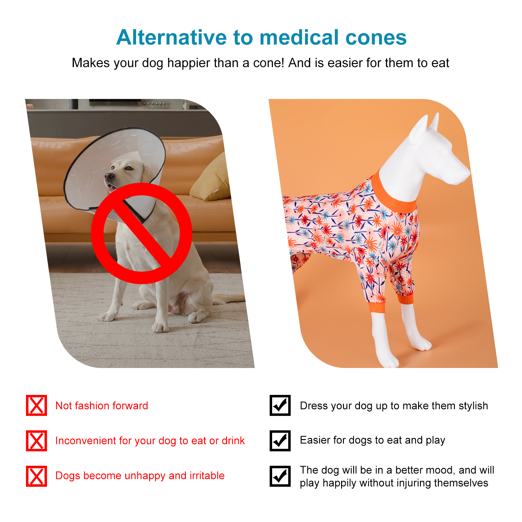 LovinPet Large Dog Knee Protection Pajama - Bold Floral Design Full-Body Pajamas with Coral Accents